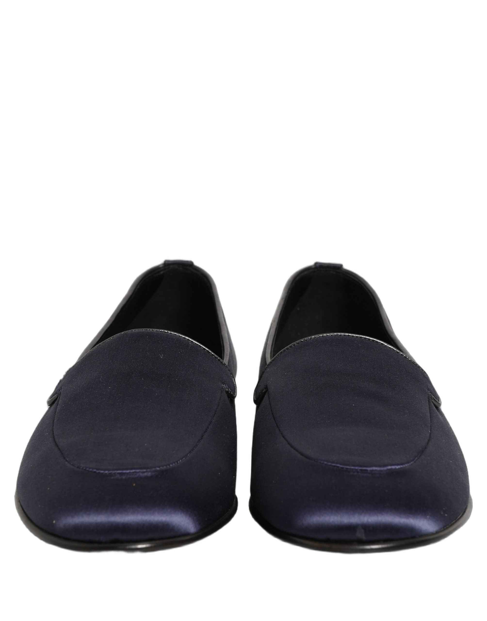 Dolce & Gabbana Navy Blue Satin DG Logo Dress Loafers Shoes