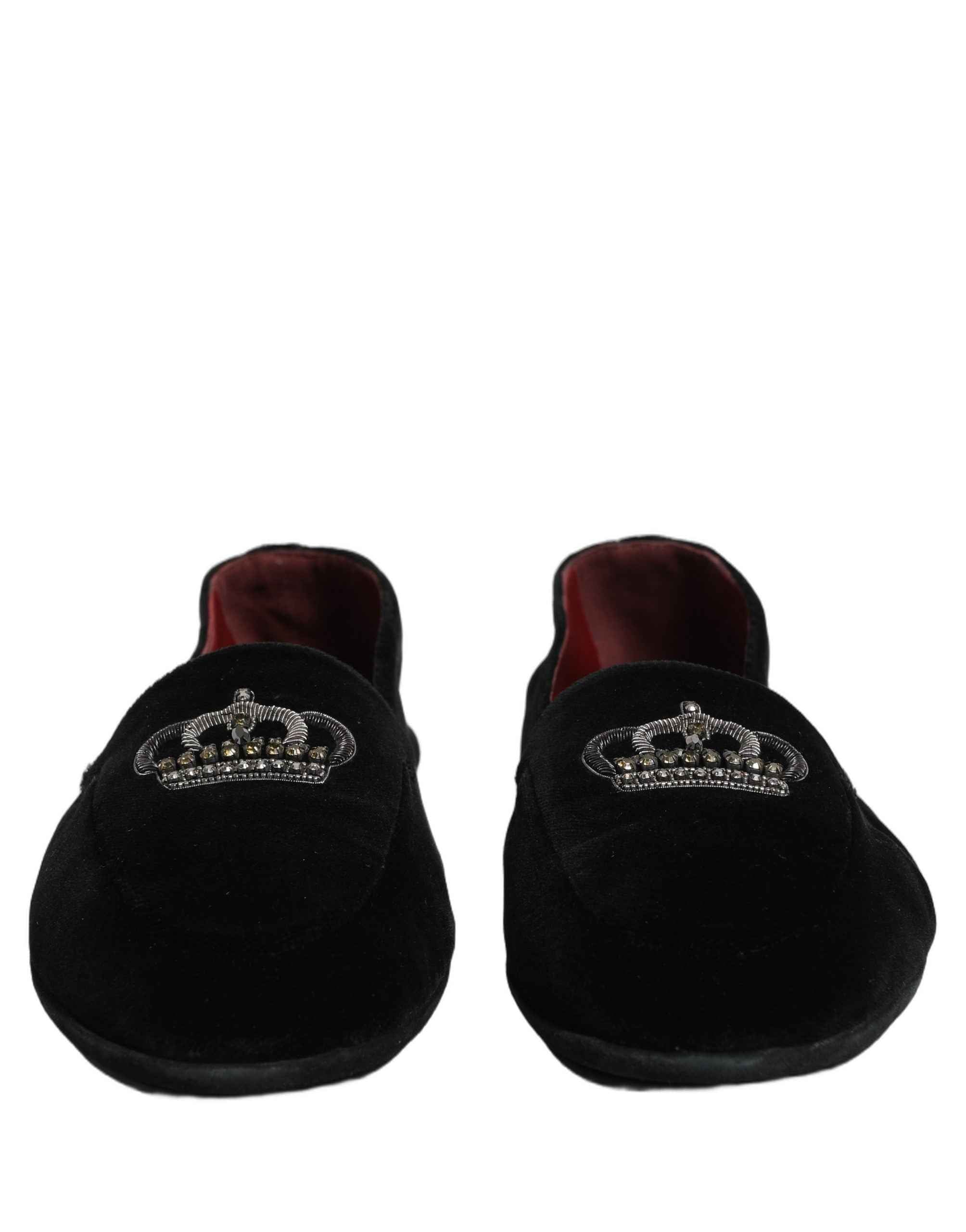 Dolce & Gabbana Black Crown Embellished Dress Loafers Shoes