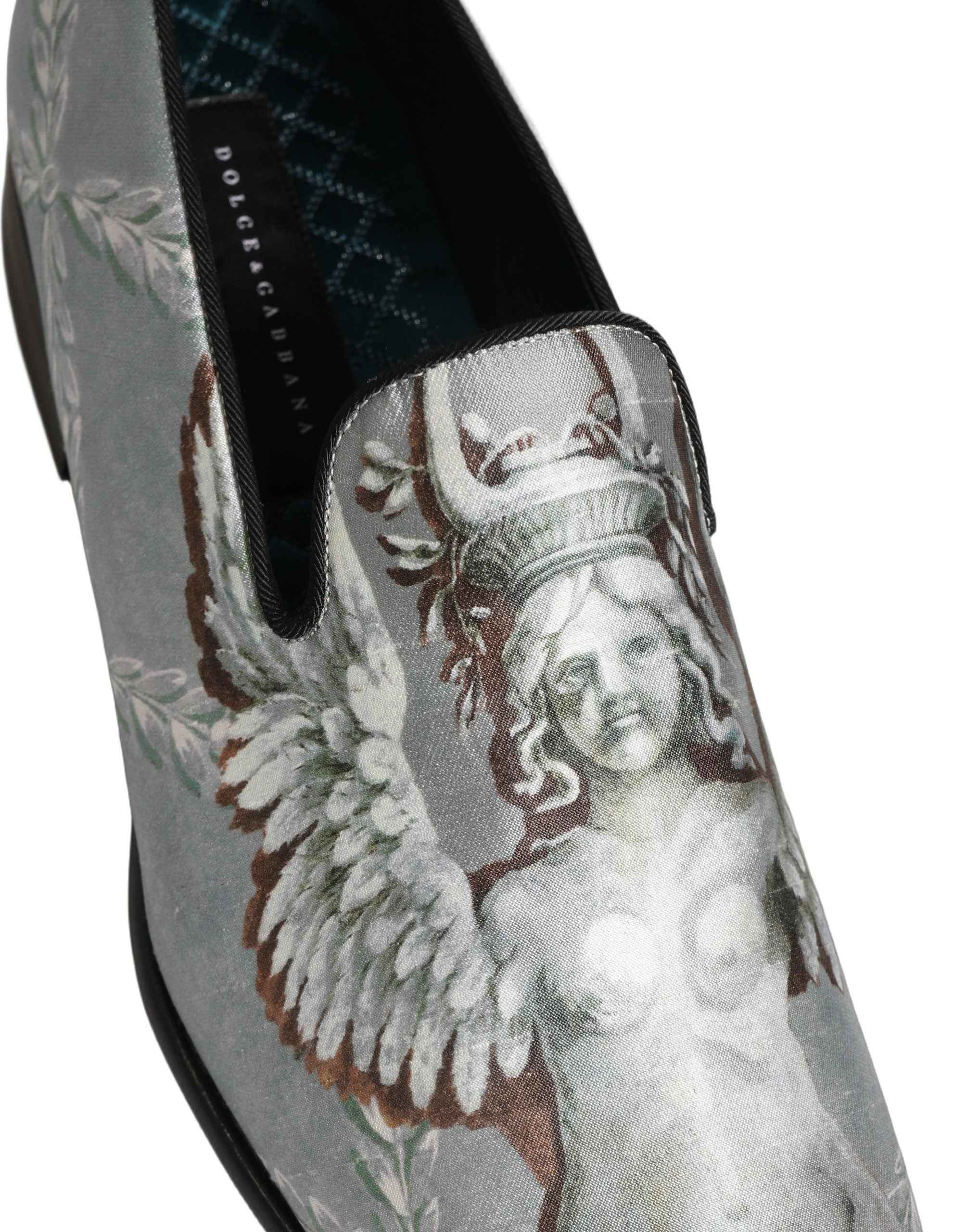 Dolce & Gabbana Gray Baroque Angel Velvet Men Loafers Shoes