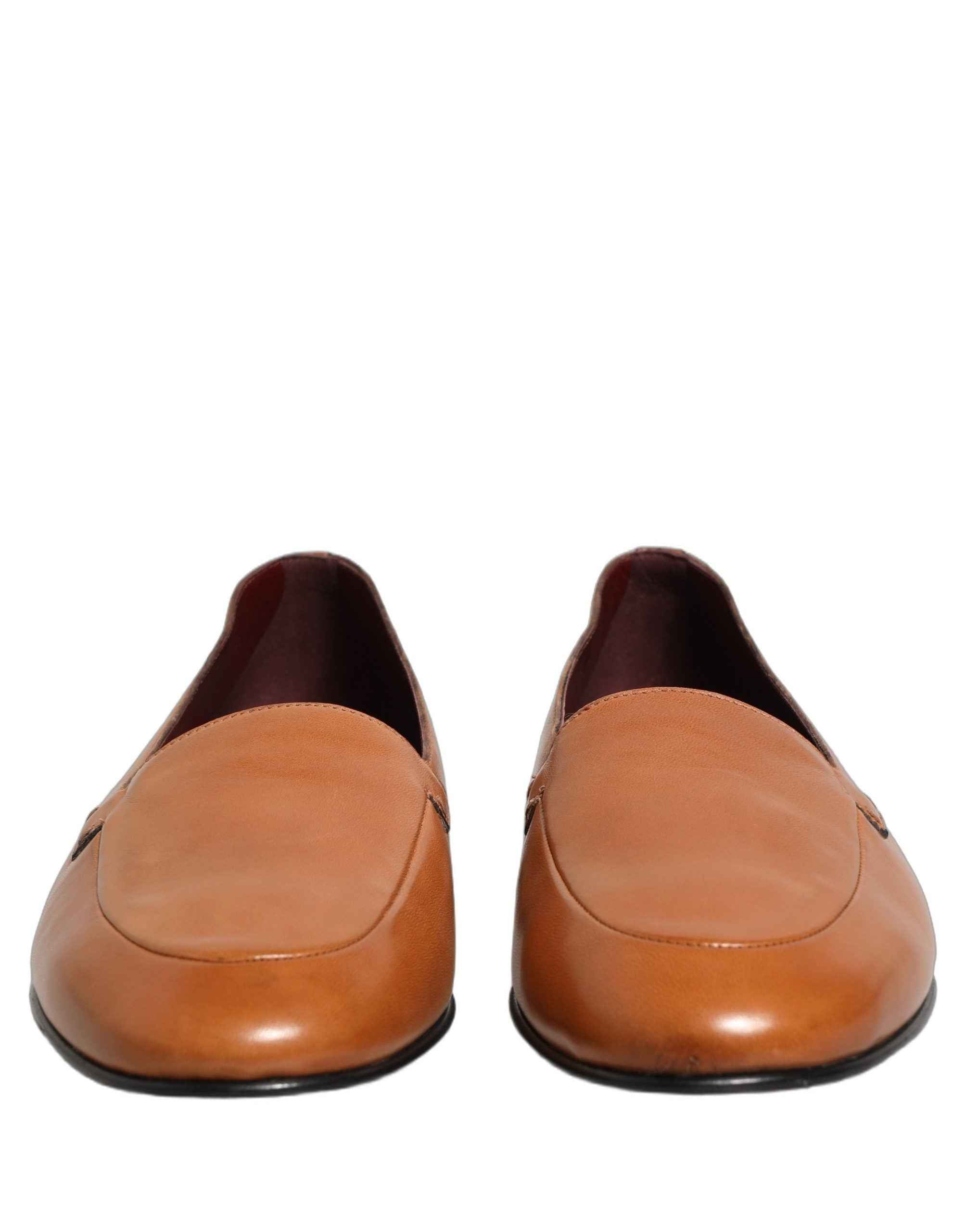 Dolce & Gabbana Brown Leather Logo Slip On Men Loafers Shoes