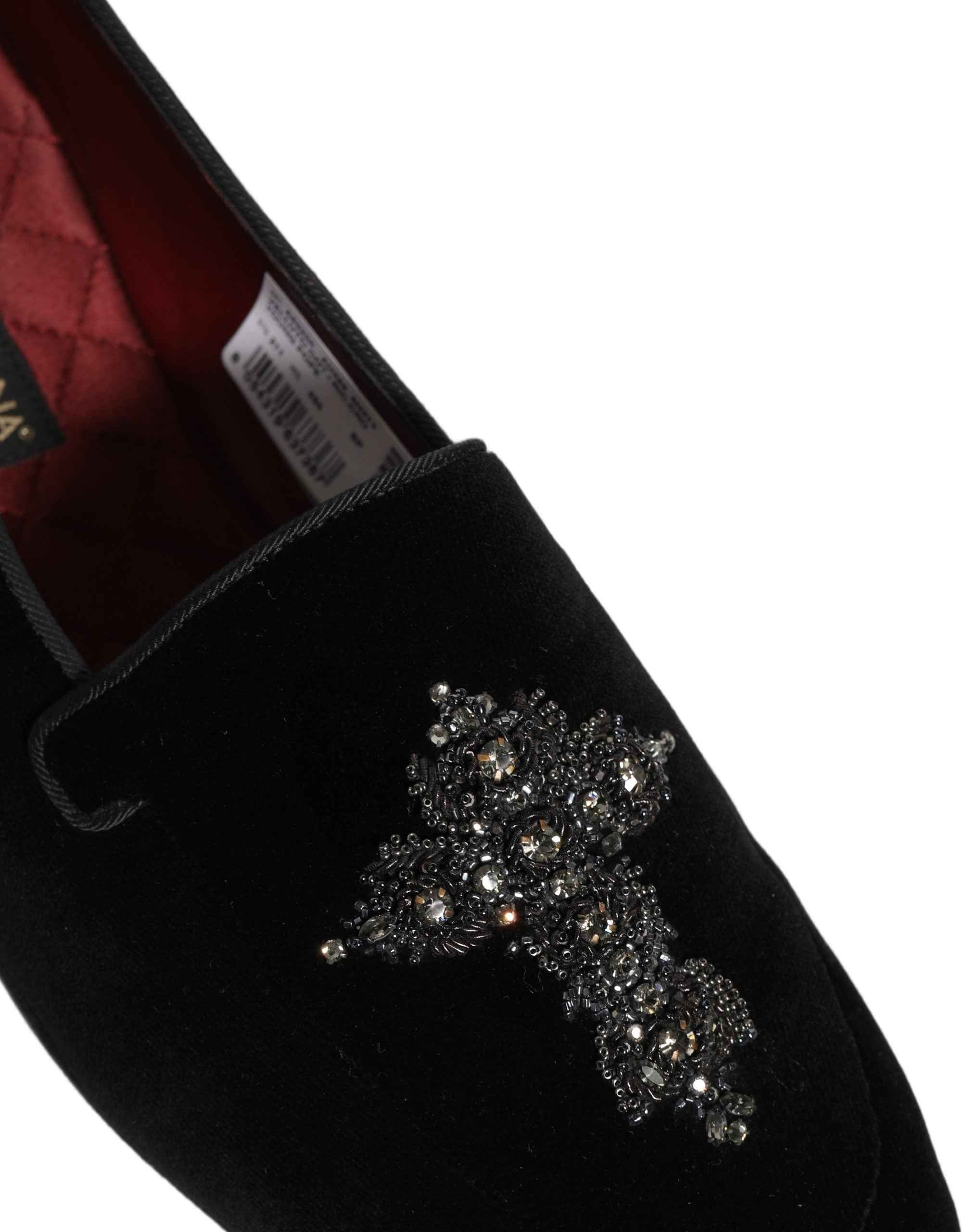 Dolce & Gabbana Black Suede Embellished Dress Loafers Shoes