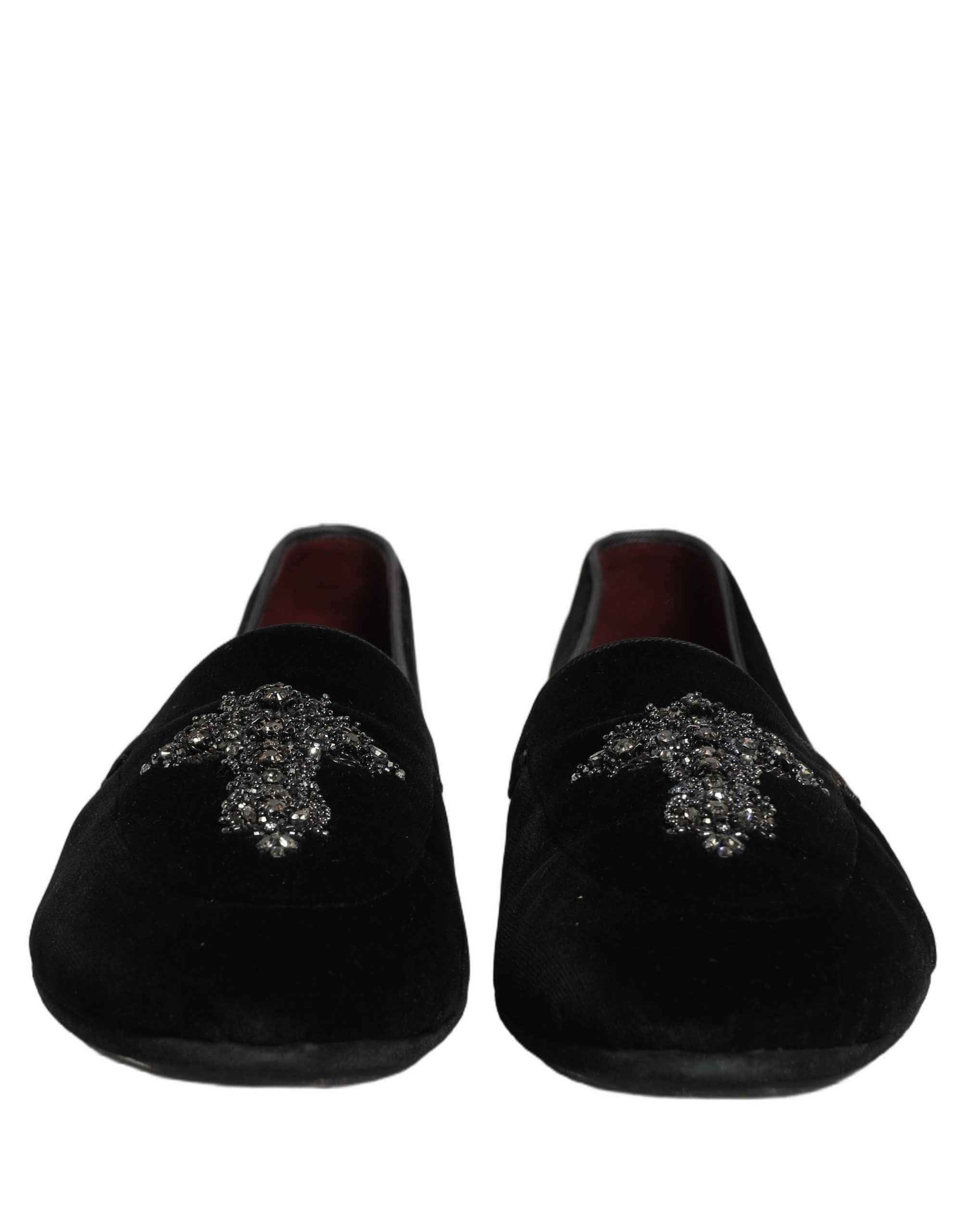 Dolce & Gabbana Black Suede Embellished Dress Loafers Shoes