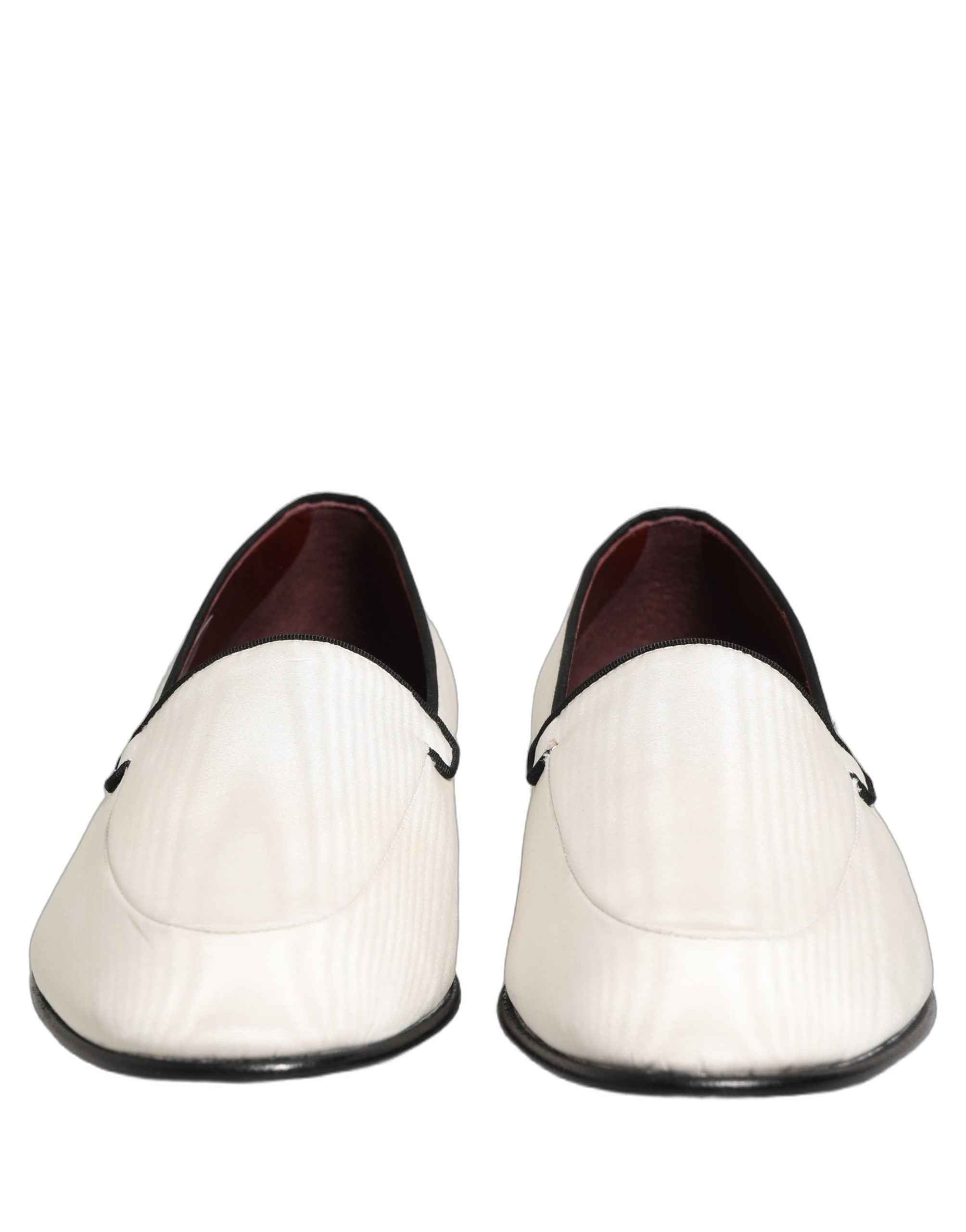 Dolce & Gabbana White Velvet Slip On Men Flats Loafers Shoes