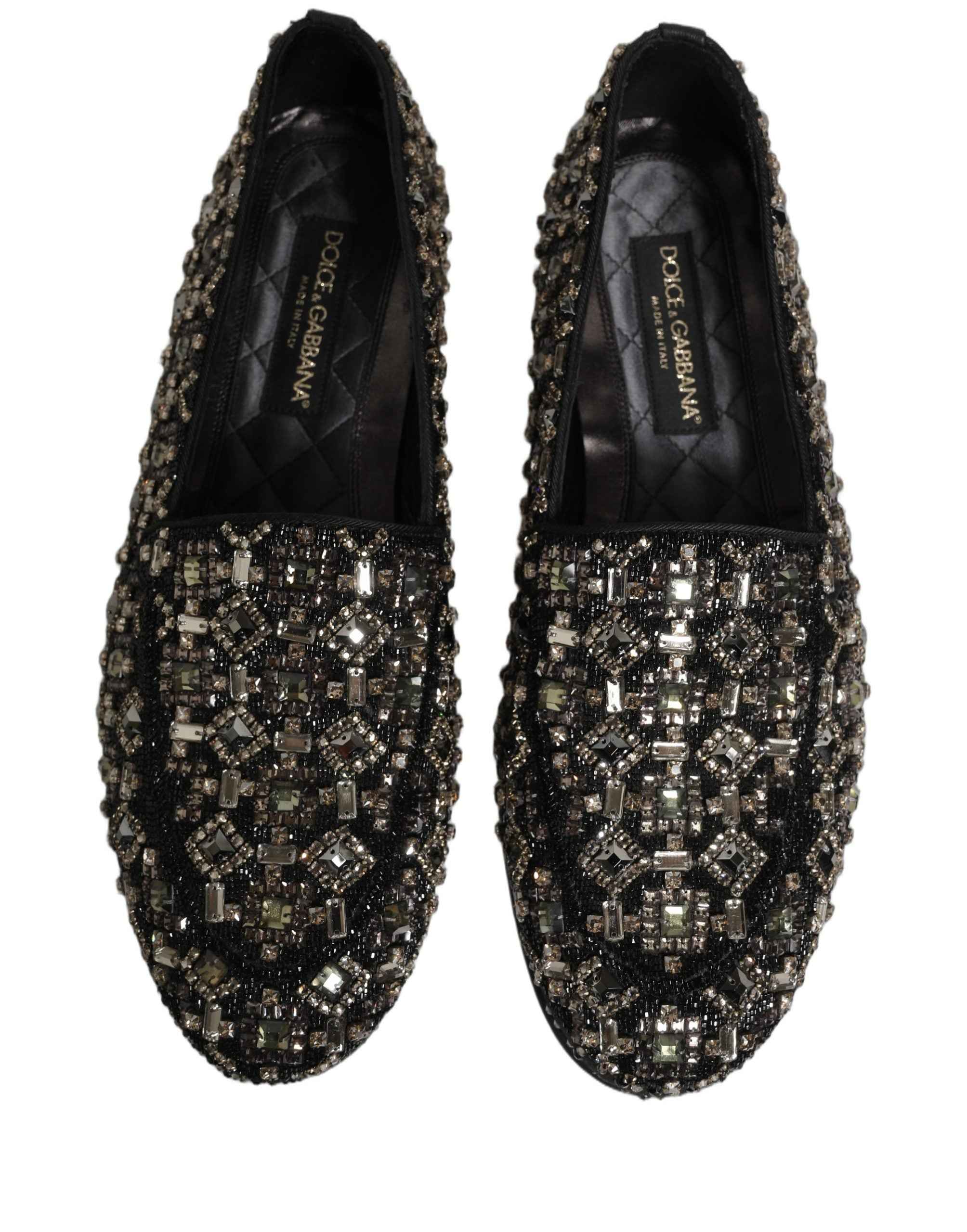 Dolce & Gabbana Silver Leather Logo Slip On Loafers Shoes