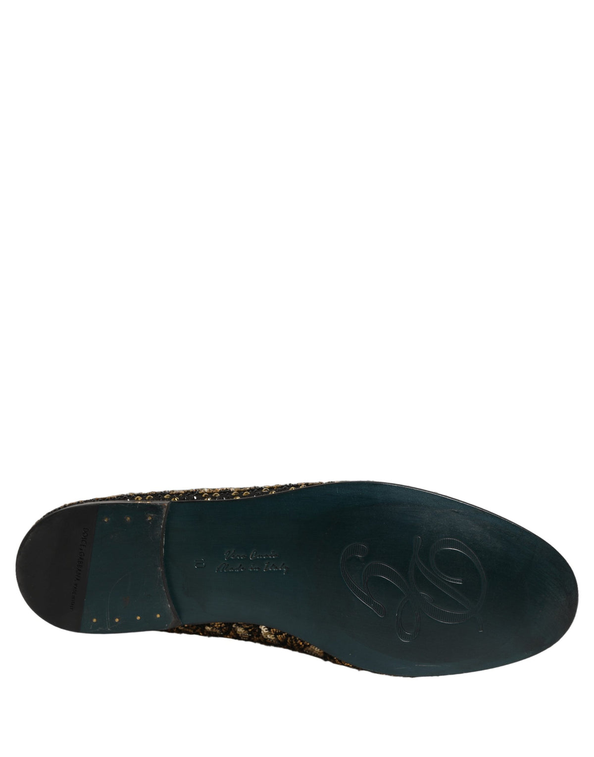 Dolce & Gabbana Black Gold Embellished Slip On Loafers Shoes