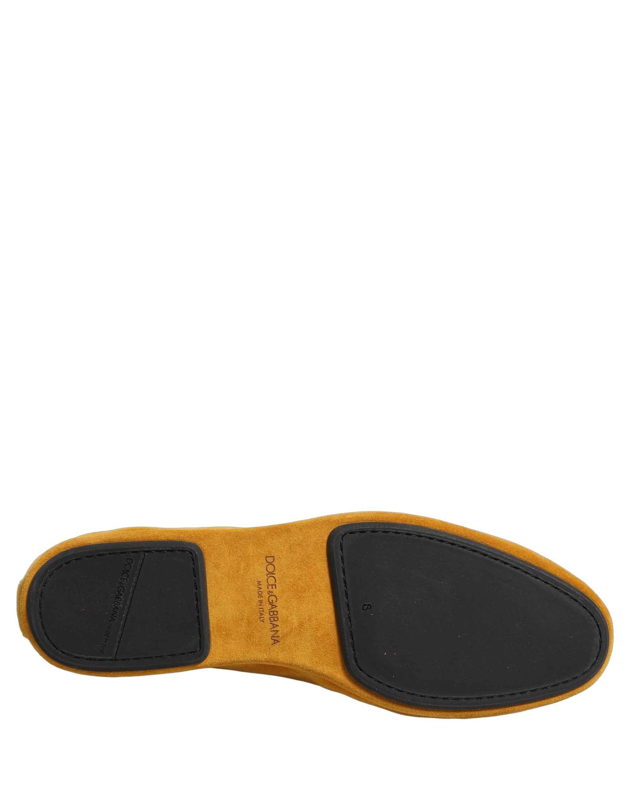 Dolce & Gabbana Yellow Velvet DG Heart Loafers Flats Shoes