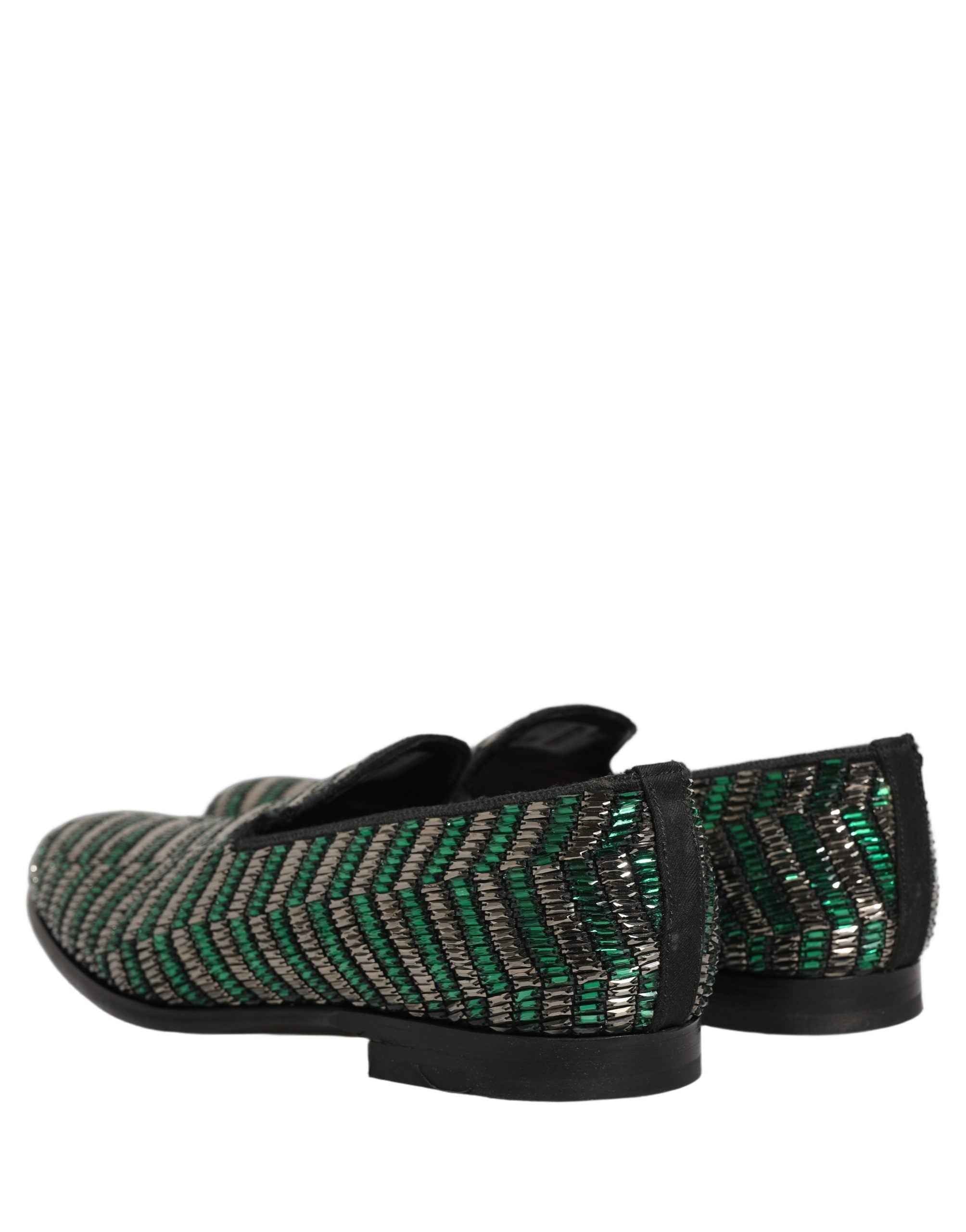 Dolce & Gabbana Silver Green Embellished Dress Loafers Shoes