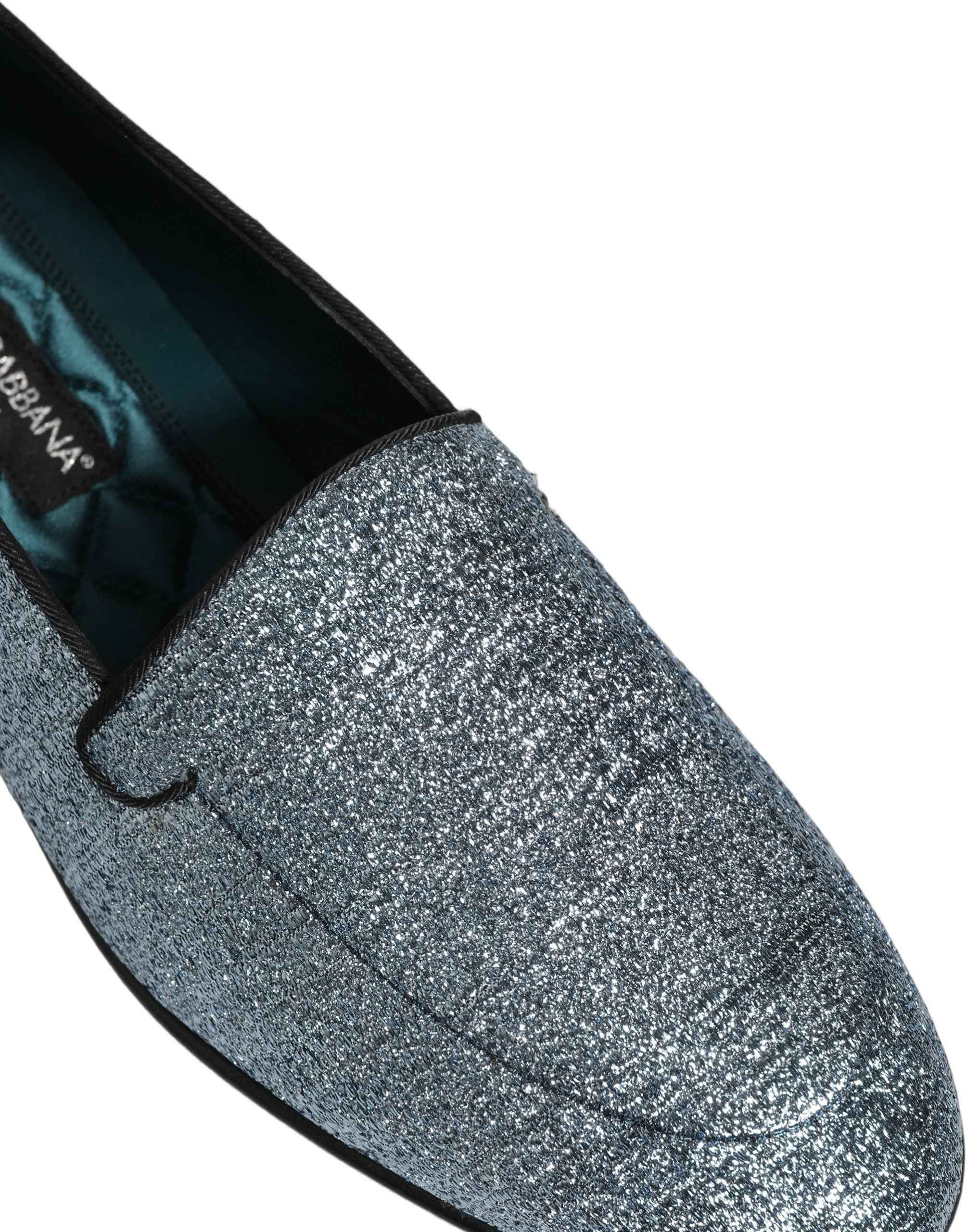 Dolce & Gabbana Blue Glitter Lurex DG Logo Dress Loafers Shoes