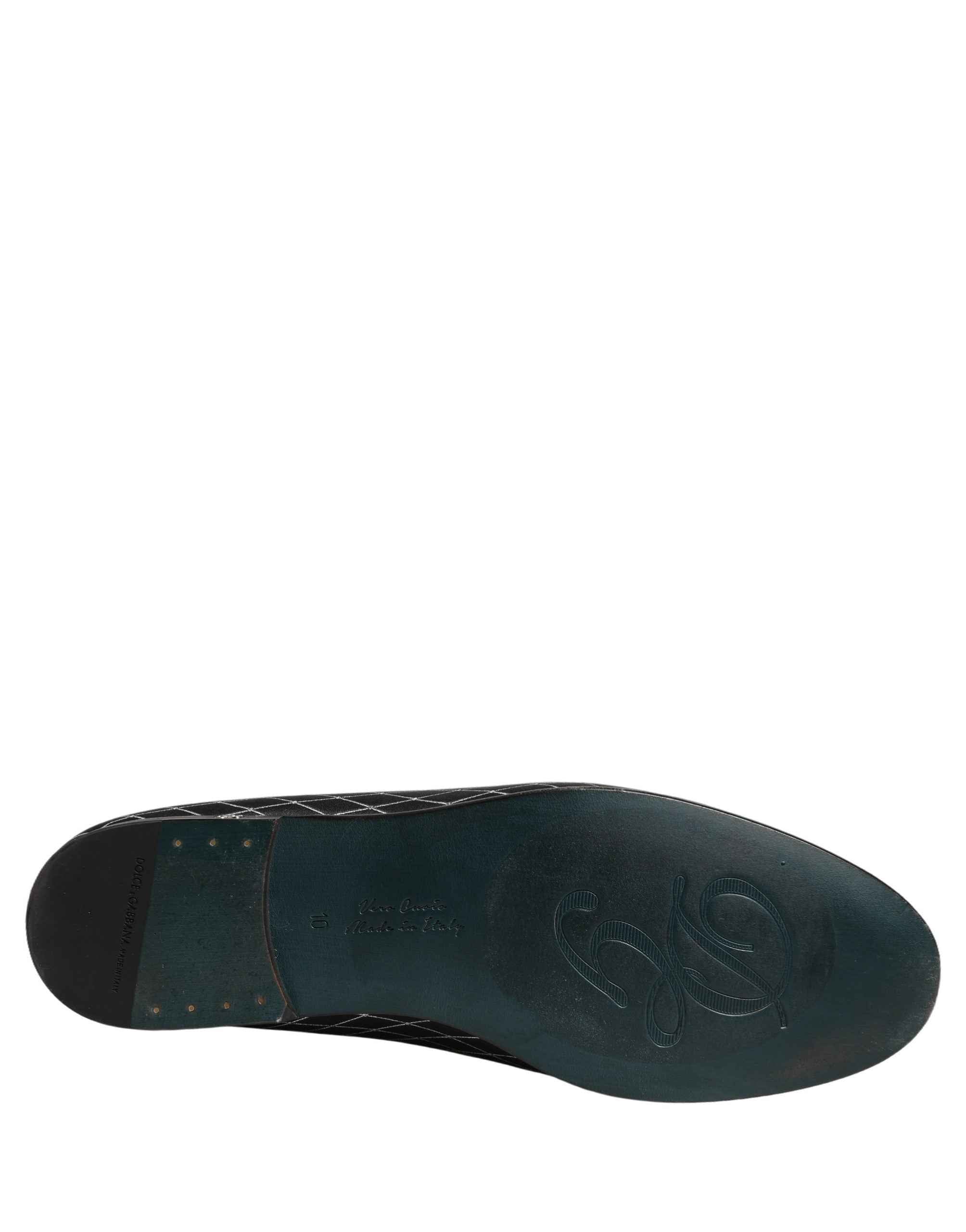 Dolce & Gabbana Black Velvet Diamond Stitched Loafers Shoes