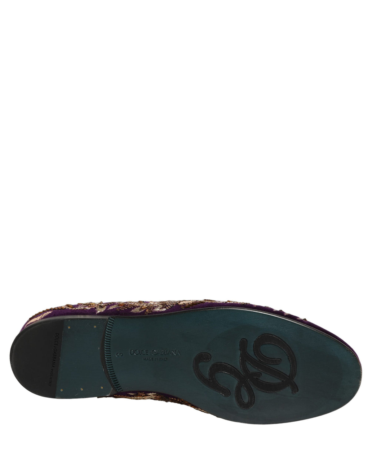 Dolce & Gabbana Violet Velvet Floral Embroidery Loafers Shoes