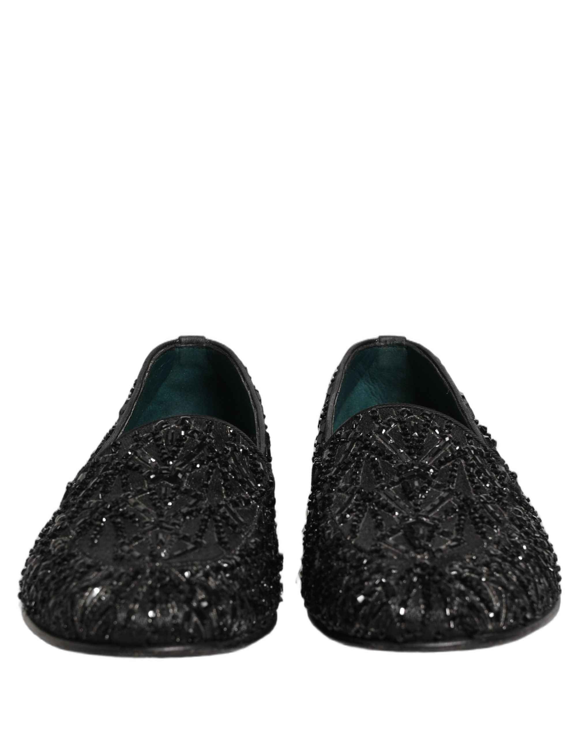 Dolce & Gabbana Black Velvet Embroidered Dress Loafers Shoes