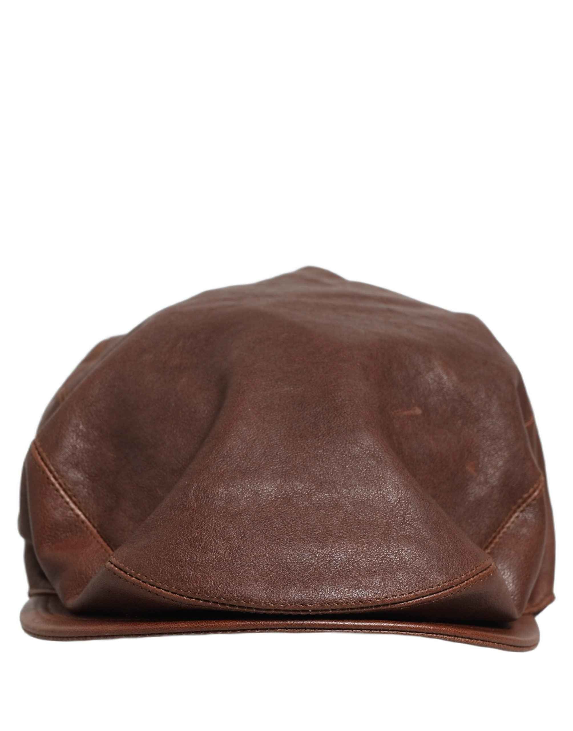 Dolce & Gabbana Men Brown Lamb Leather Newsboy Cloth Capello Hat