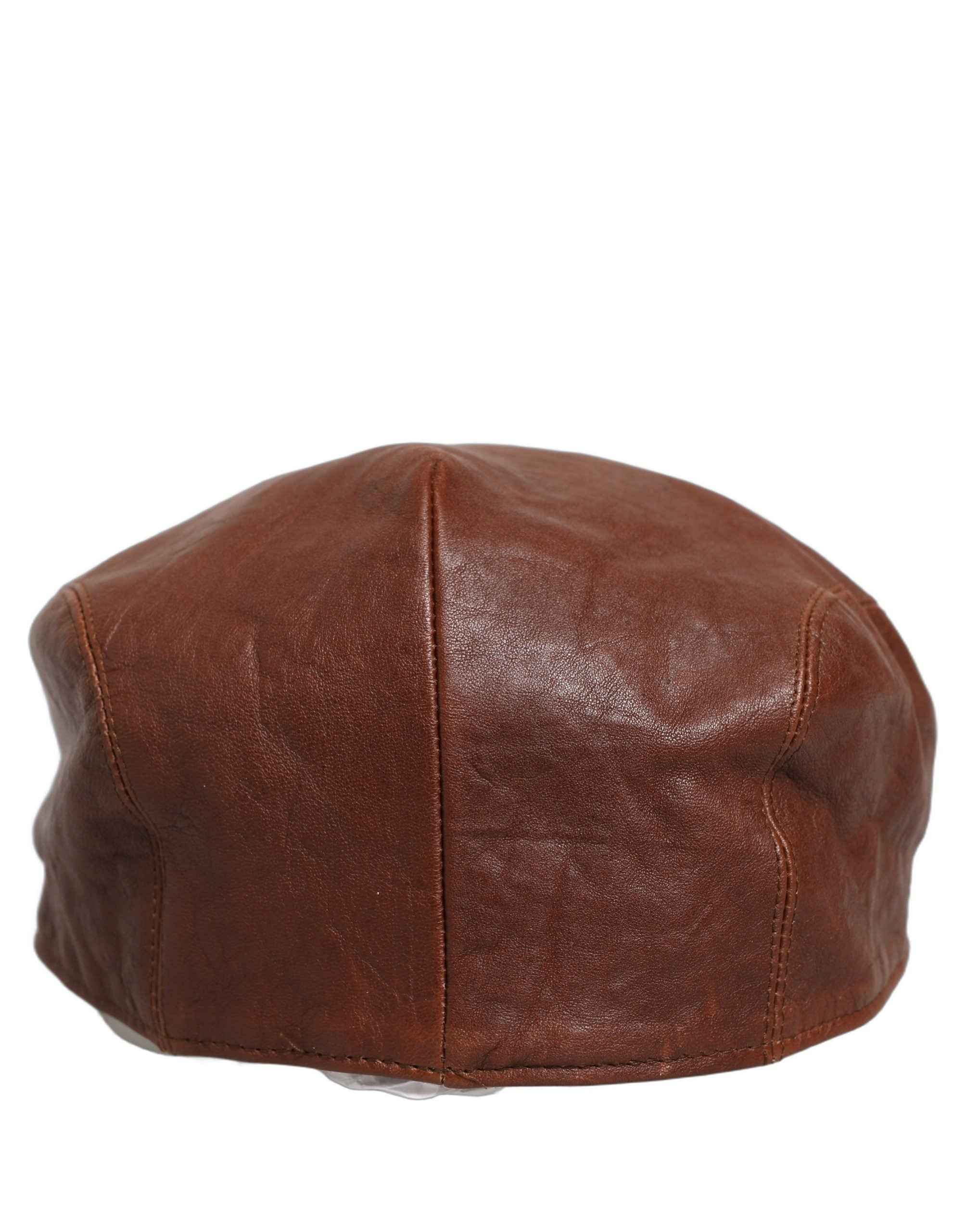Dolce & Gabbana Men Brown Lamb Leather Newsboy Cloth Capello Hat