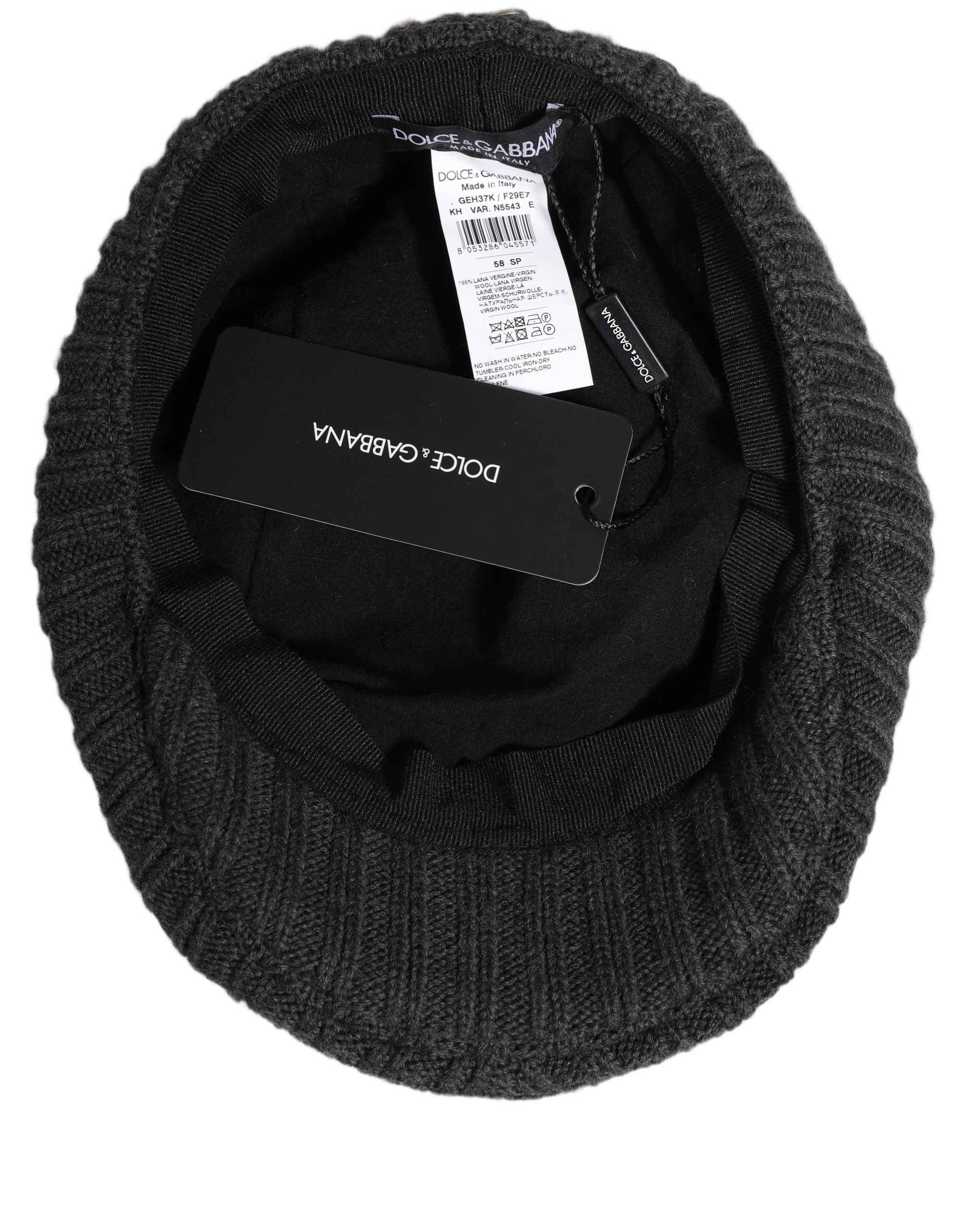 Dolce & Gabbana Men Dark Gray Wool Knitted Newsboy Capello Hat