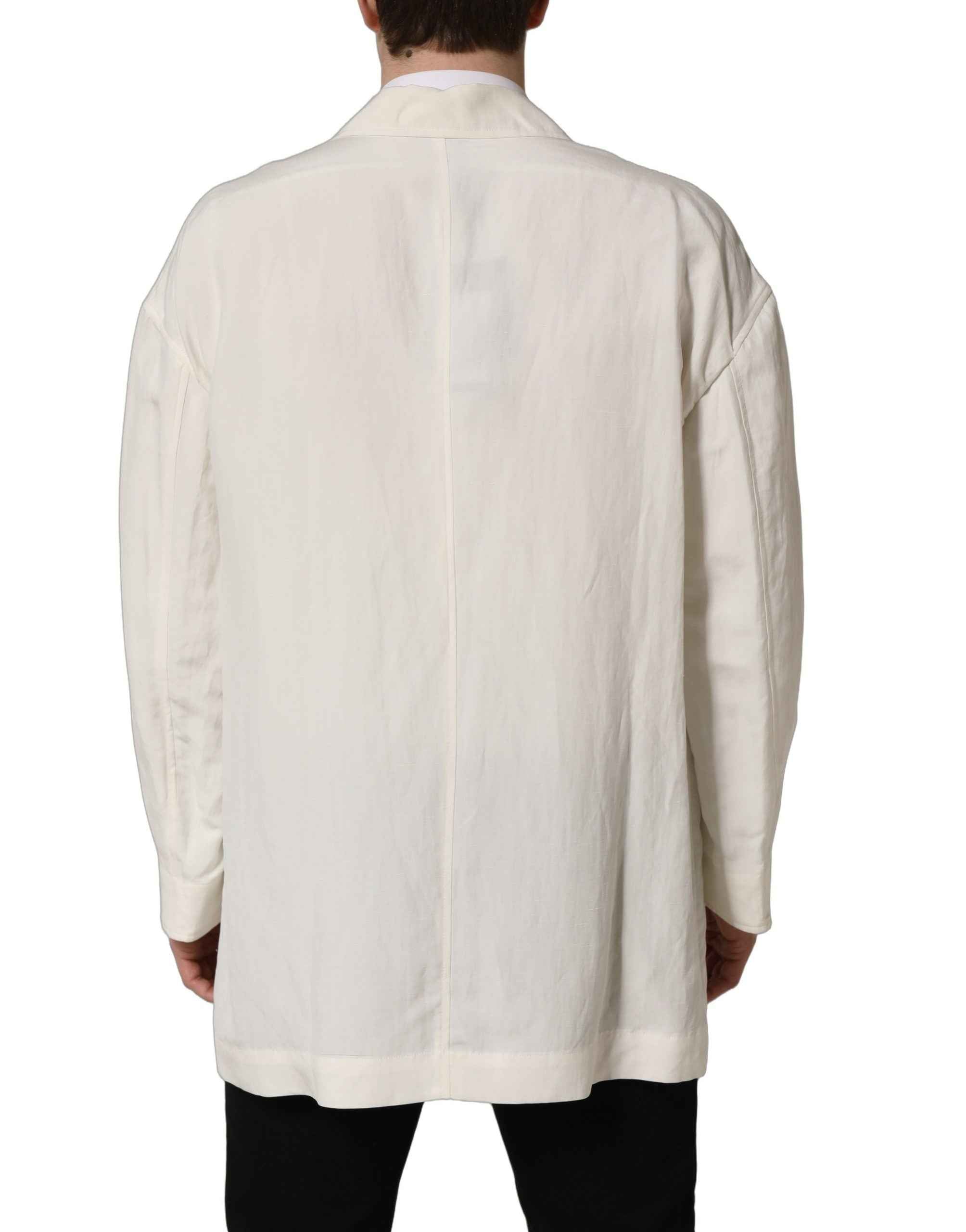 Dolce & Gabbana Off White Flax Single Breasted Blazer Jacket