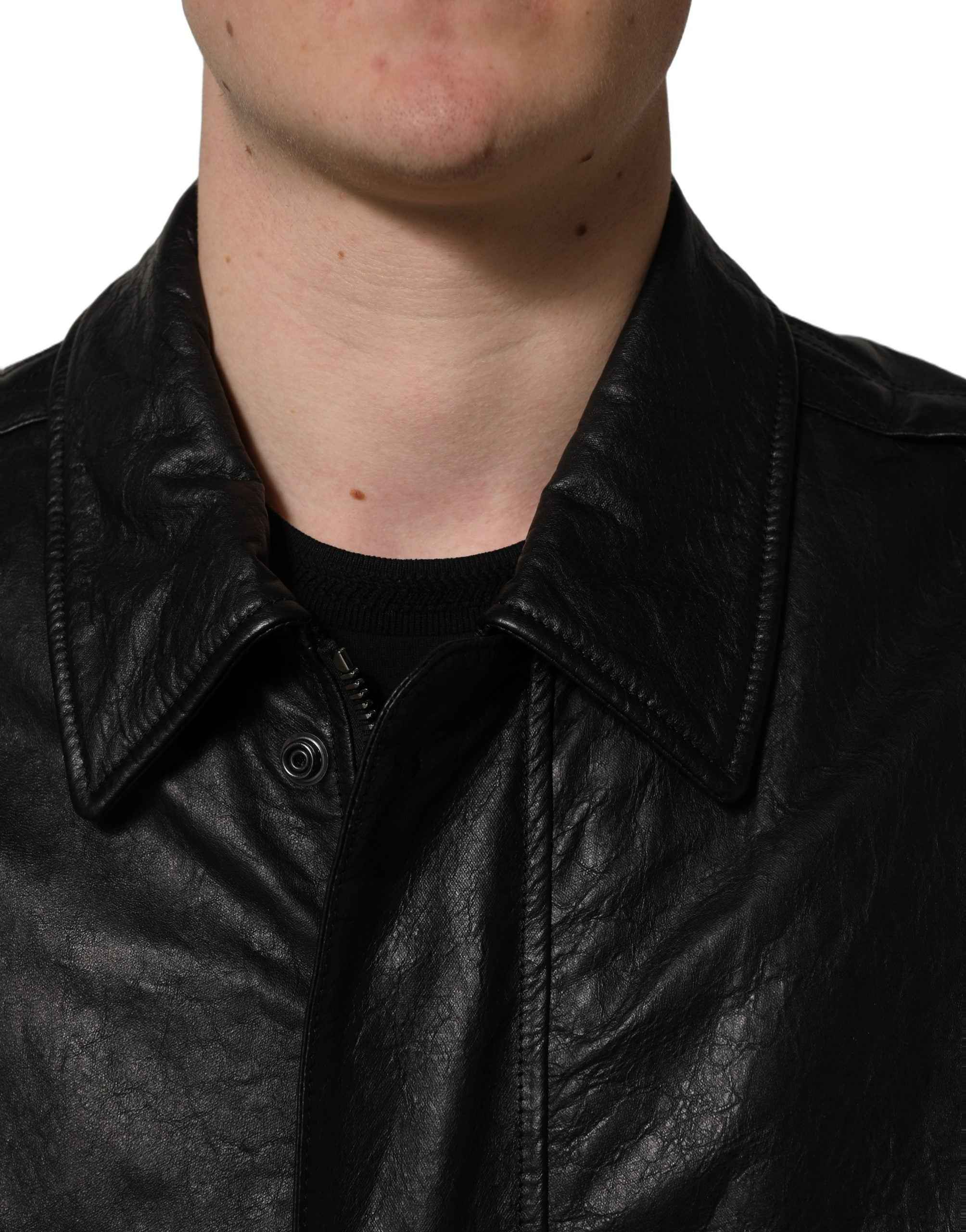 Dolce & Gabbana Black Leather Full Zip Men Biker Jacket