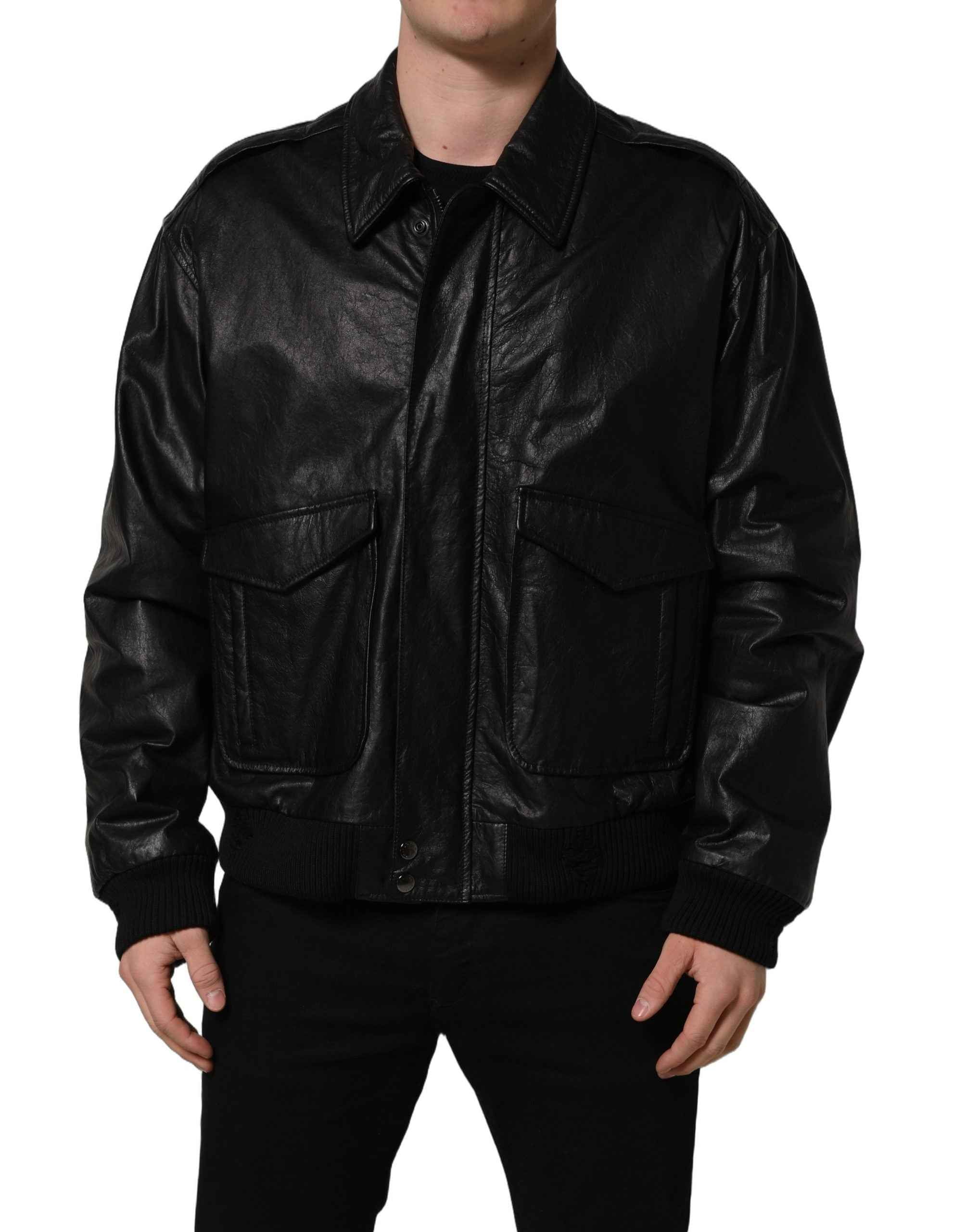 Dolce & Gabbana Black Leather Full Zip Men Biker Jacket
