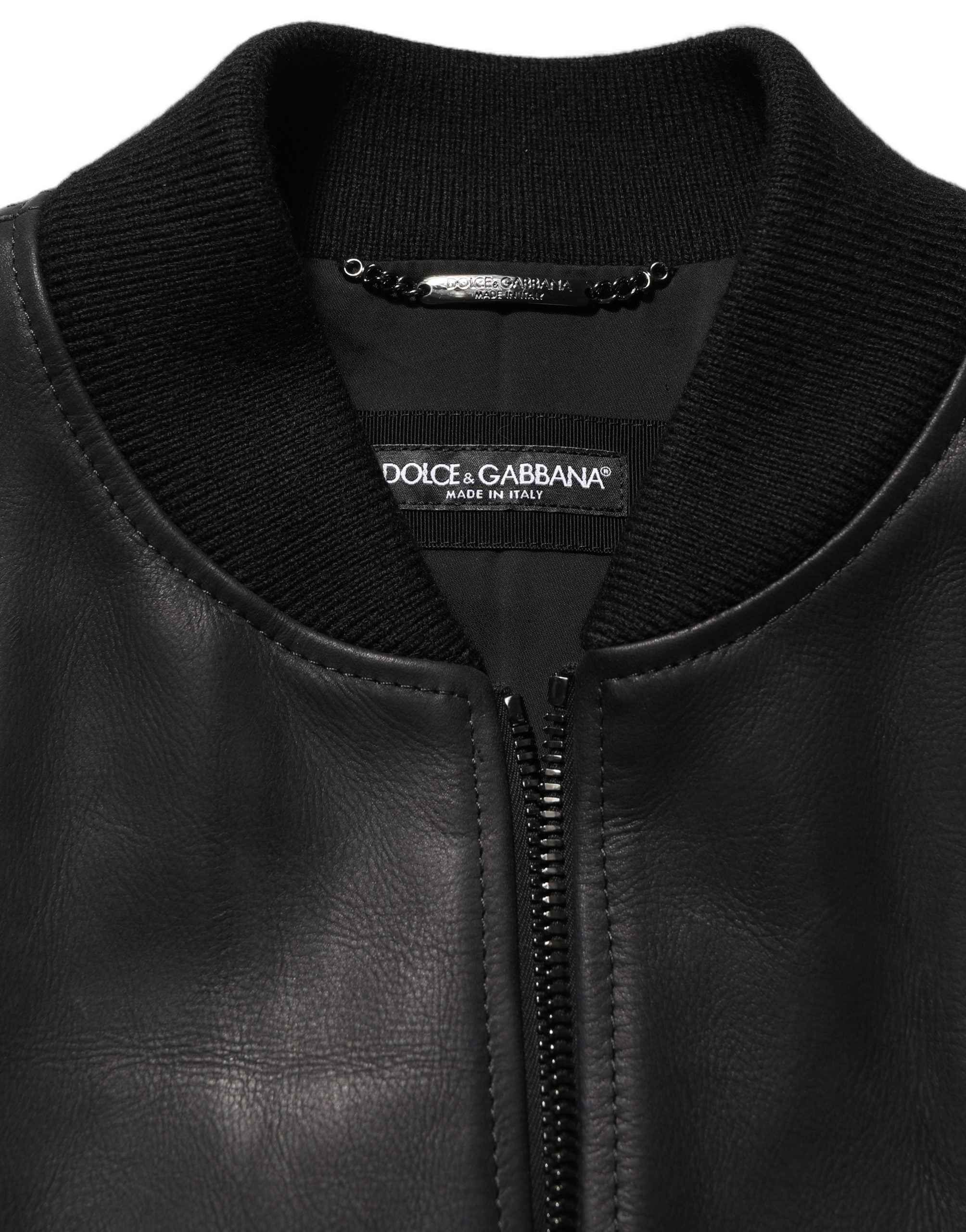 Dolce & Gabbana Black Leather Full Zip Men Biker Jacket