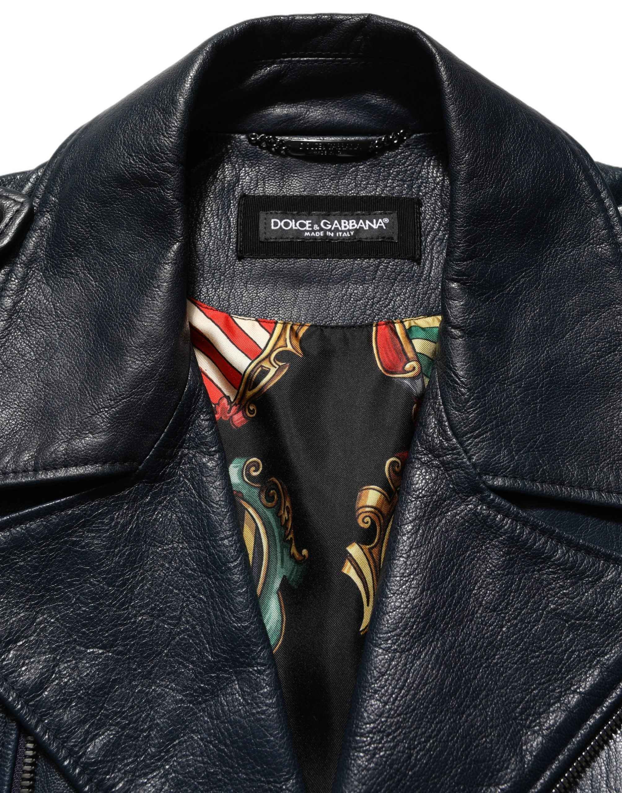 Dolce & Gabbana Black Leather Men Biker Coat Goatskin Jacket