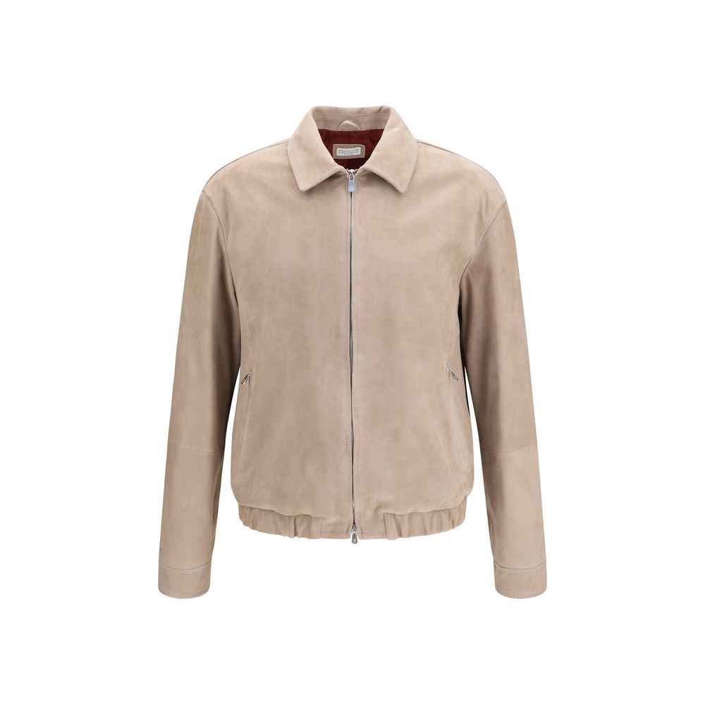 Brunello Cucinelli Beige Calf Leather Bos Taurus Leather Jacket