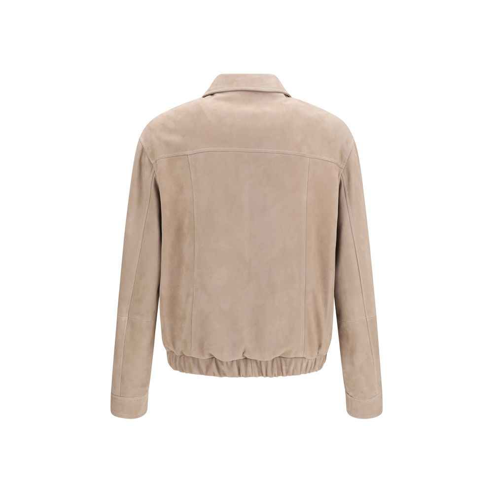 Brunello Cucinelli Beige Calf Leather Bos Taurus Leather Jacket