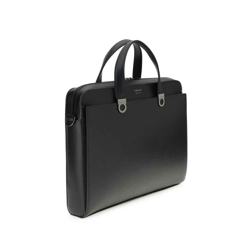 Ferragamo Black Calf Leather Bos Taurus Briefcase