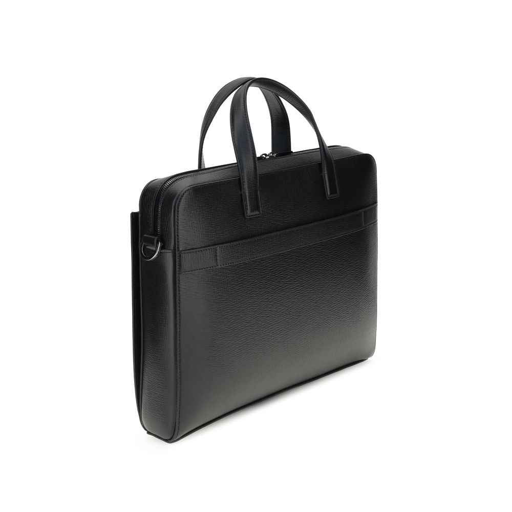 Ferragamo Black Calf Leather Bos Taurus Briefcase