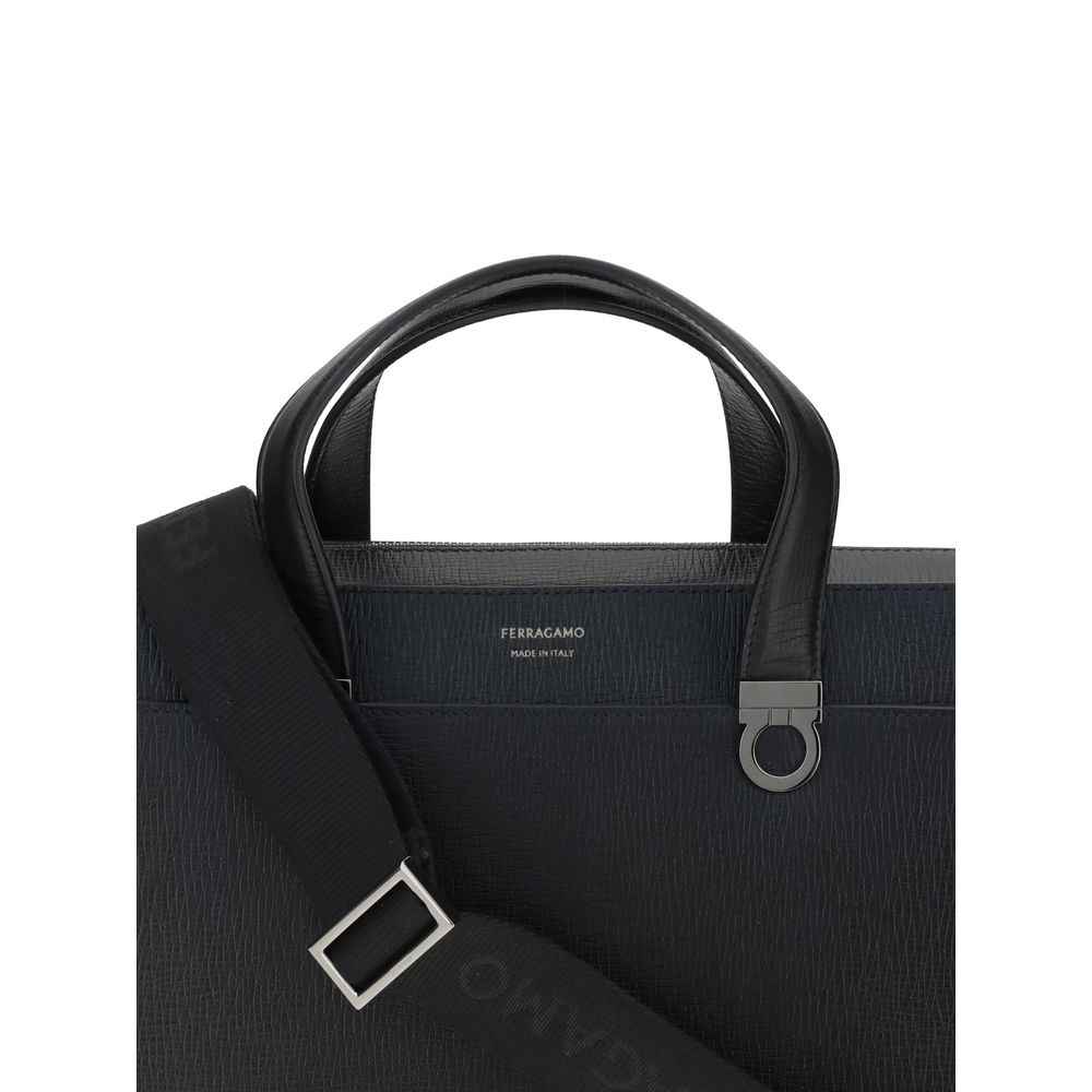 Ferragamo Black Calf Leather Bos Taurus Briefcase