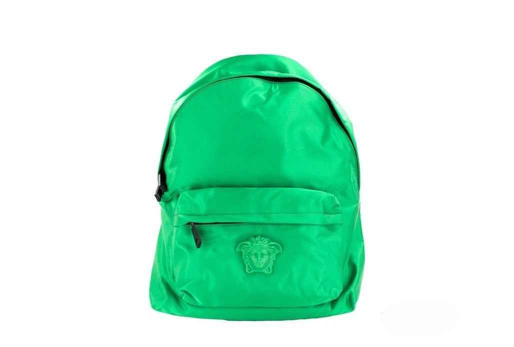 Versace Large Bright Green Nylon Fabric Medusa Shoulder Backpack Bookbag