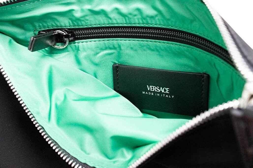 Versace Large Black Nylon Fabric Medusa Convertible Pouch Clutch Wristlet Bag