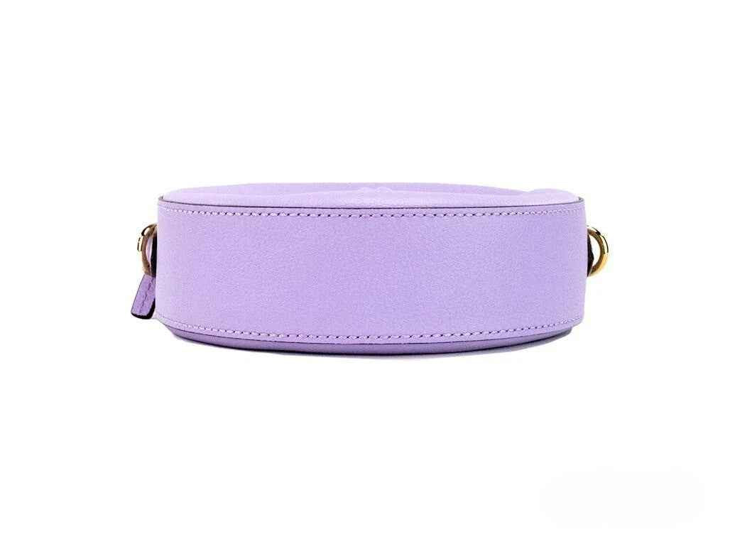 Versace Round Disco Lilac Pebbled Leather Camera Case Crossbody Bag Purse