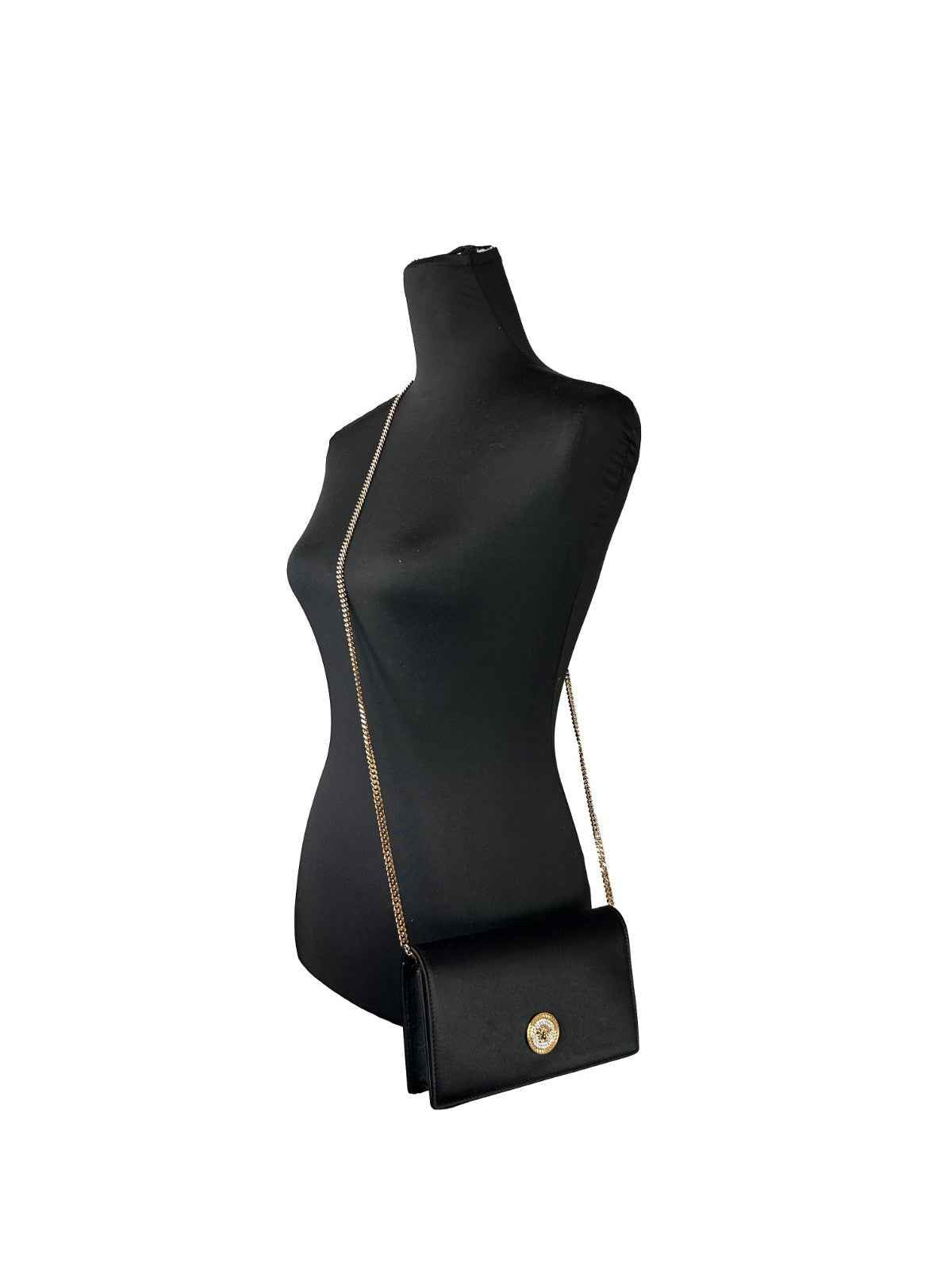 Versace Mini Chain Black Crossbody Wallet Bag