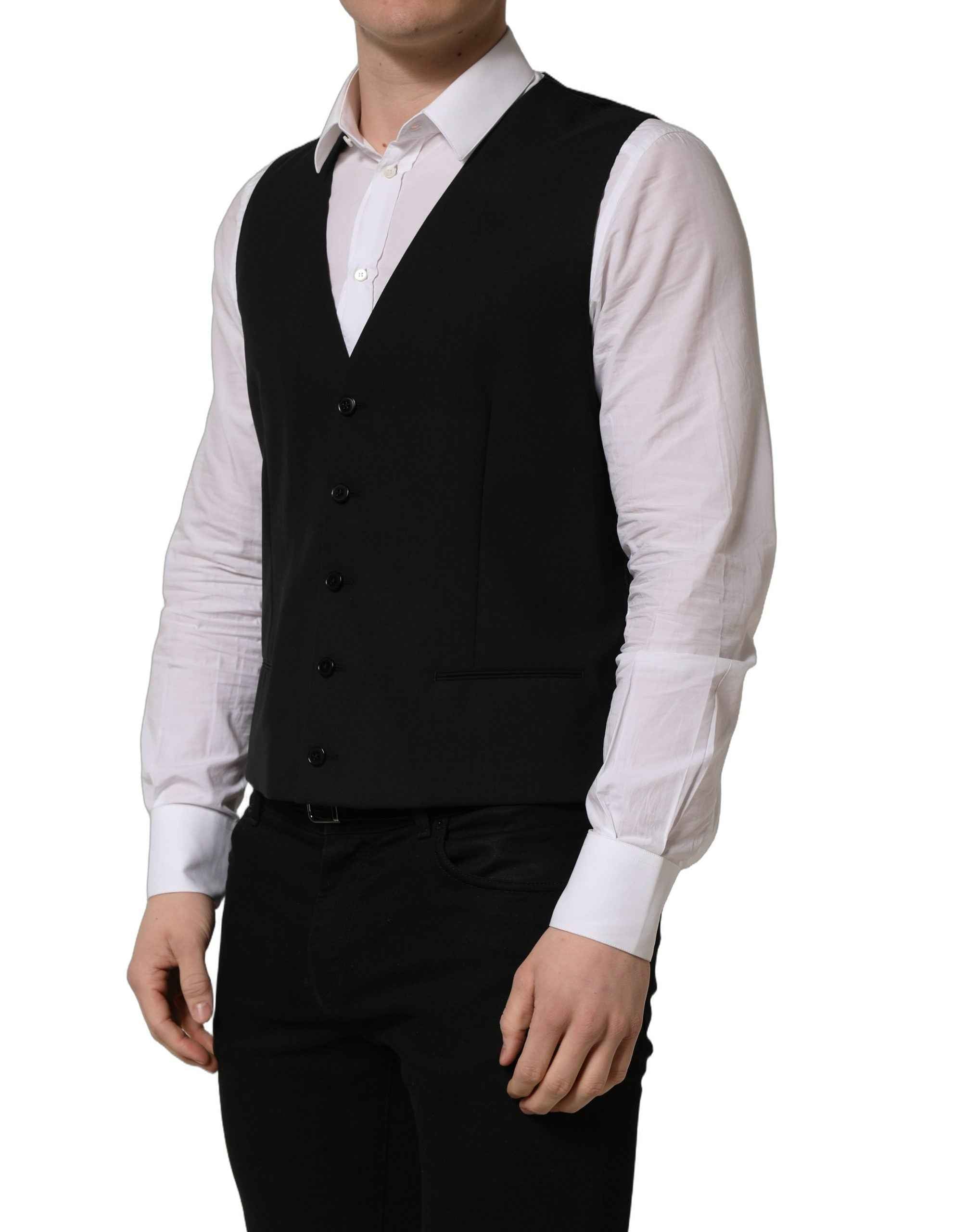 Dolce & Gabbana Black Wool Single Breasted Waistcoat Vest