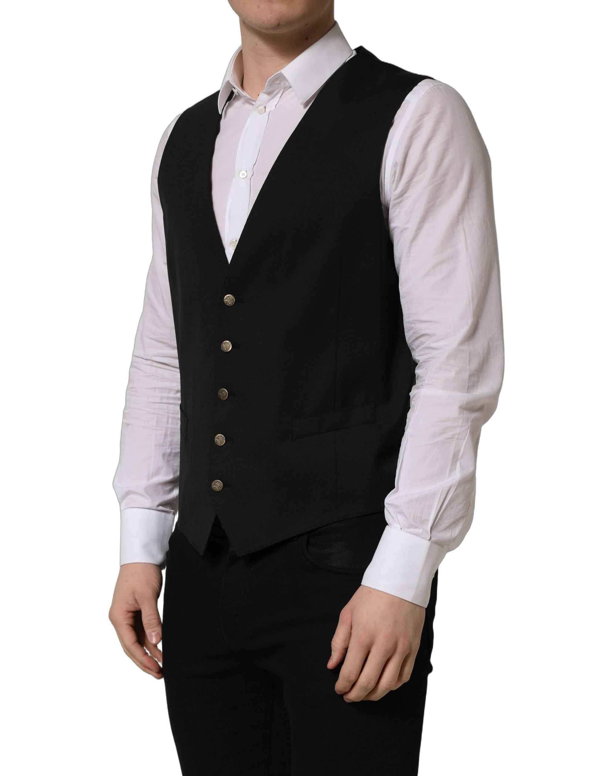 Dolce & Gabbana Black Single Breasted Men Waistcoat Vest