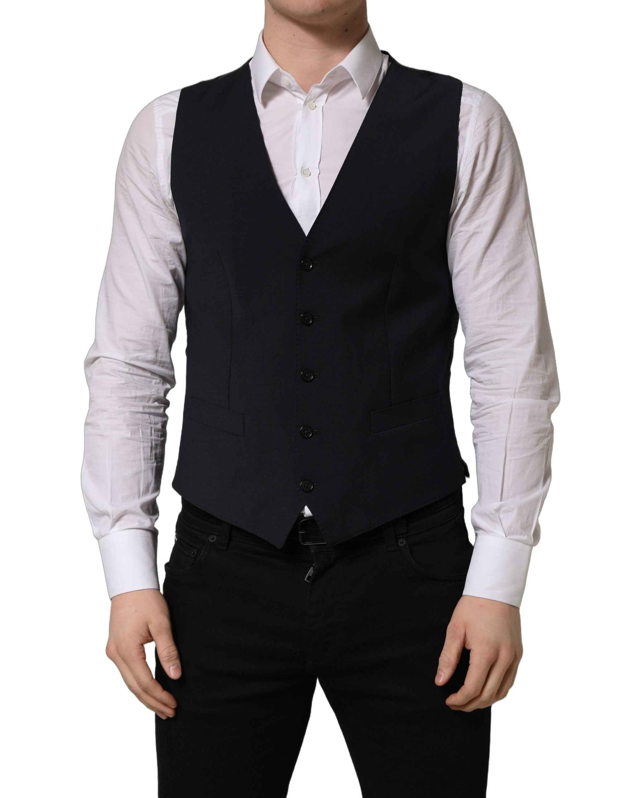 Dolce & Gabbana Black Wool Single Breasted Waistcoat Vest