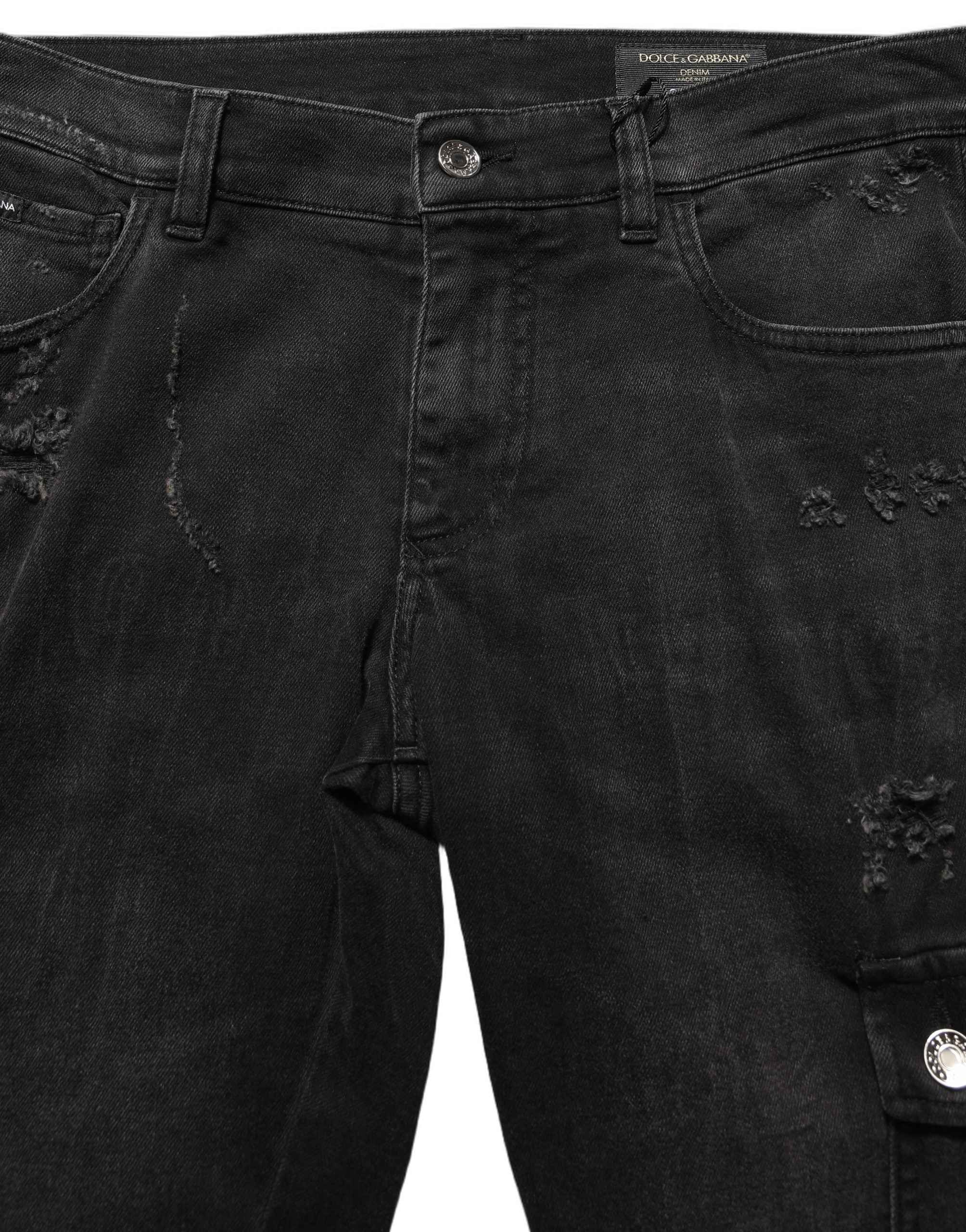 Dolce & Gabbana Black Distressed Cargo Cotton Men Denim Jeans