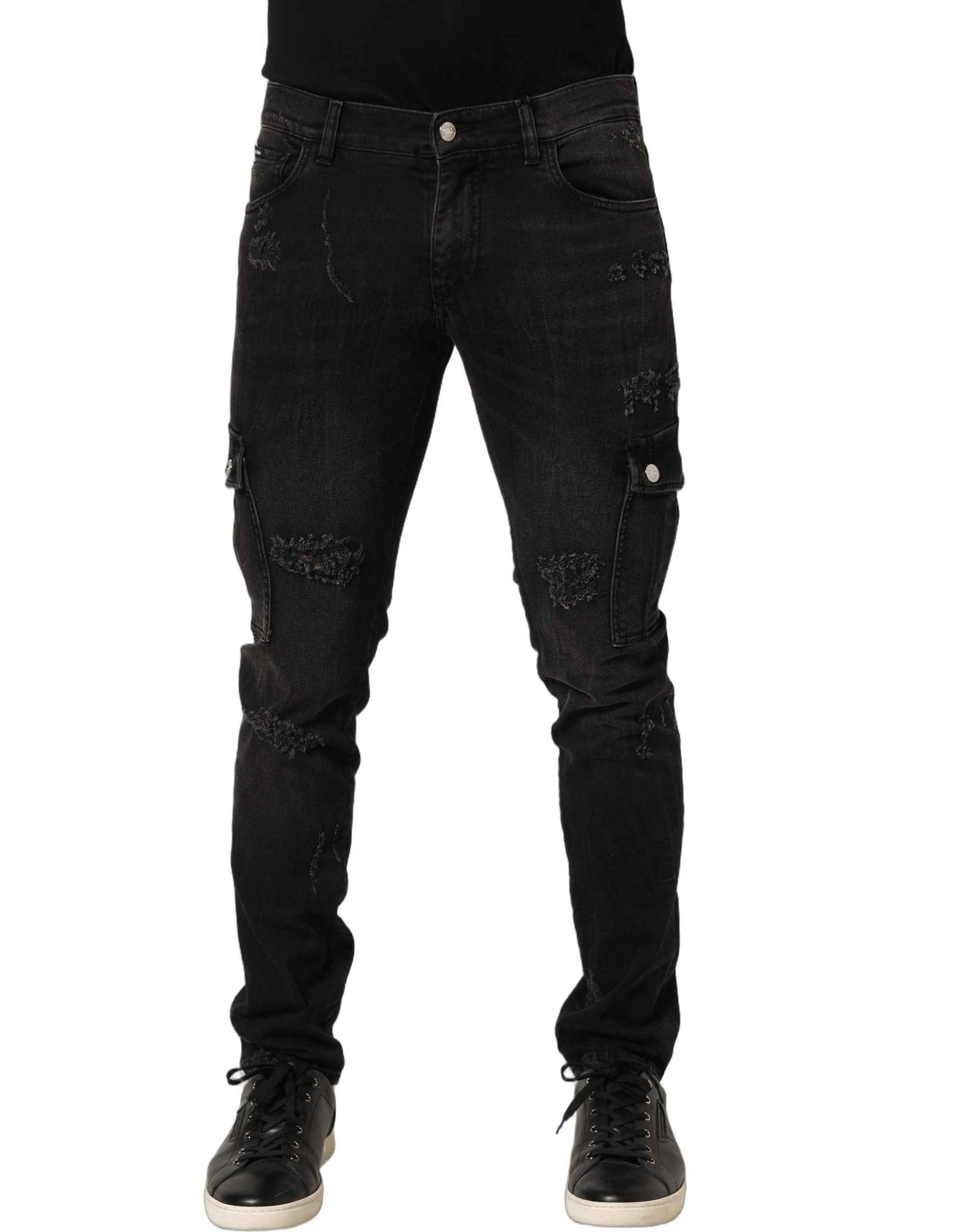 Dolce & Gabbana Black Distressed Cargo Cotton Men Denim Jeans