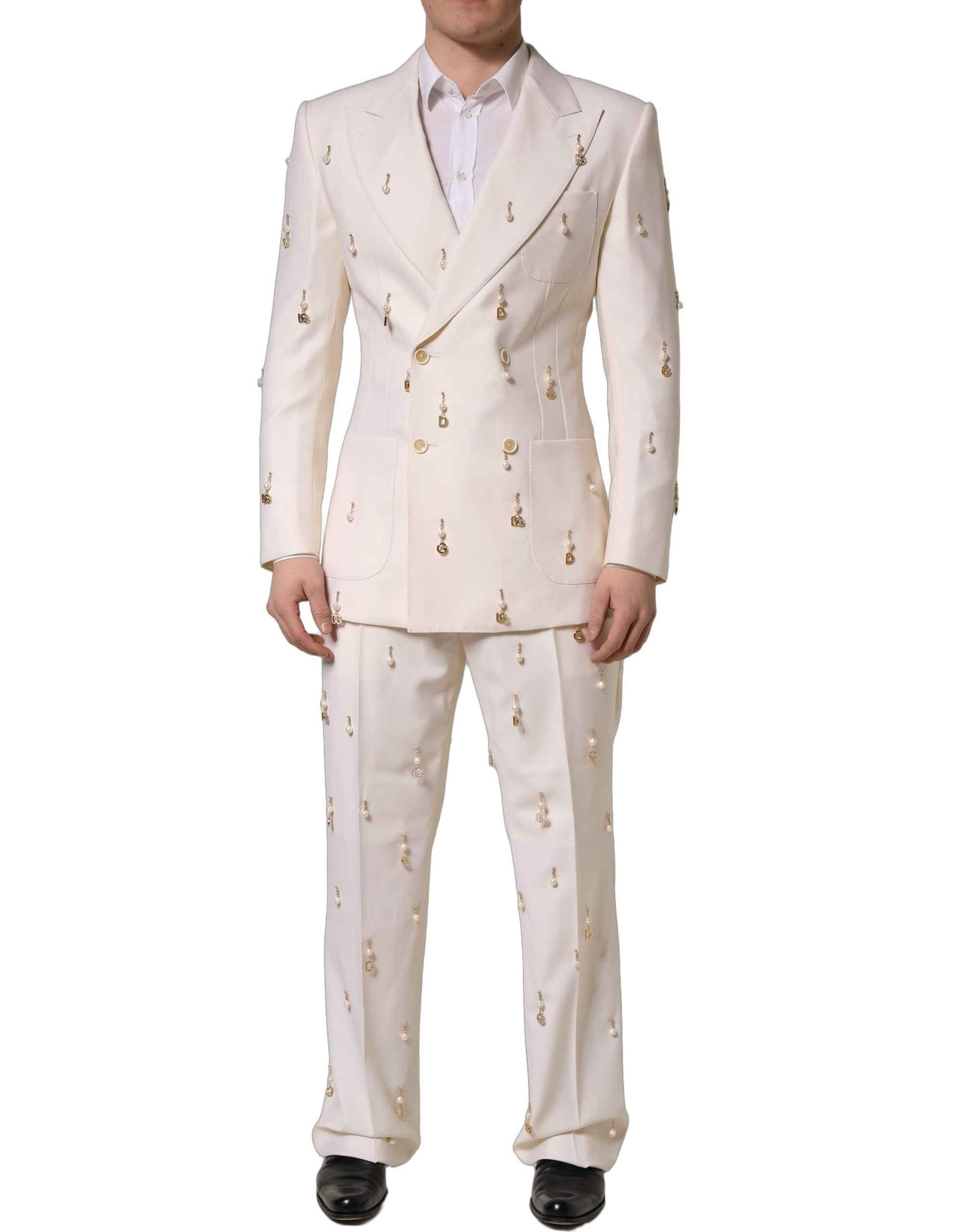 Dolce & Gabbana White Wool Slim Fit Formal 2 Piece Men Suit