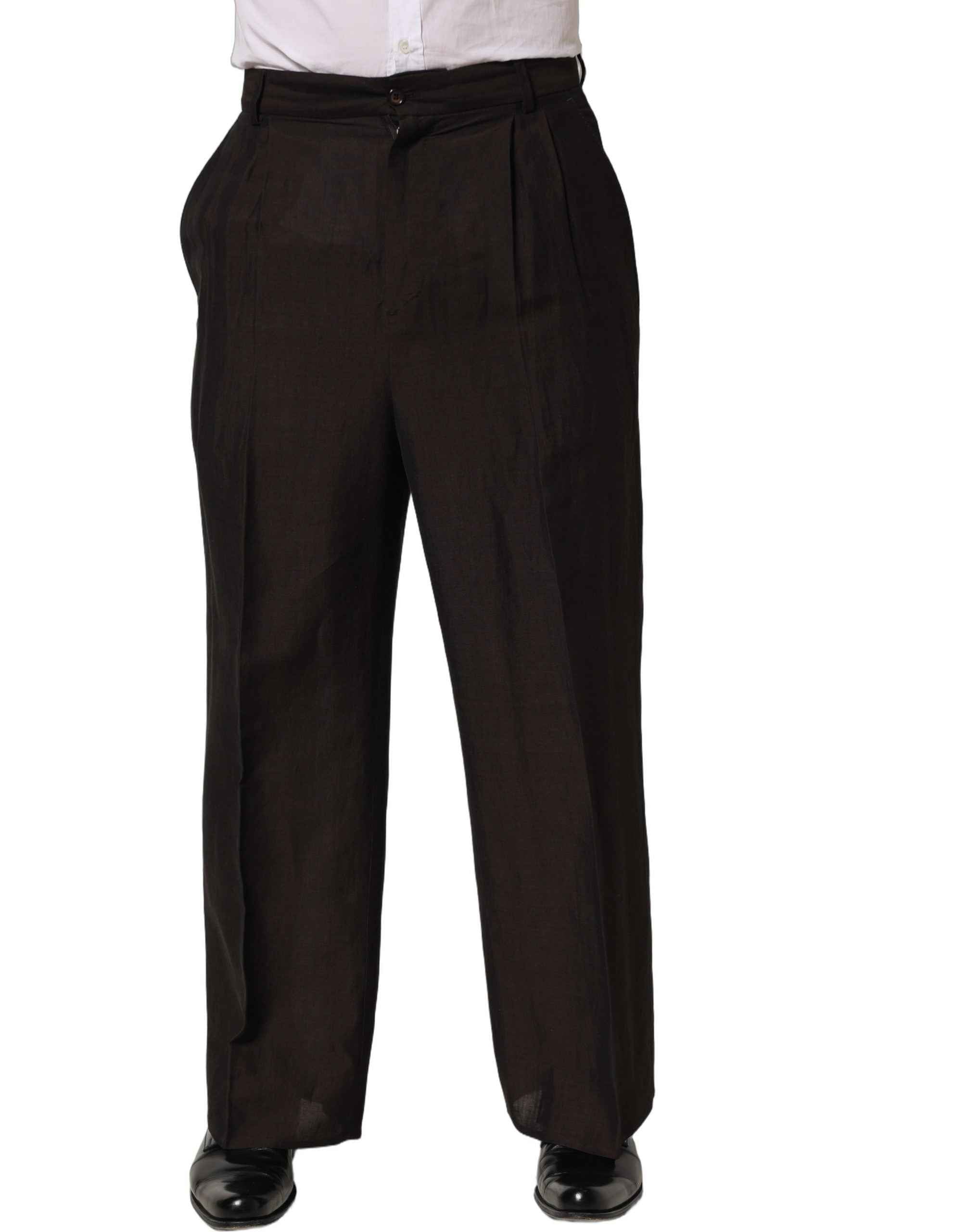 Dolce & Gabbana Brown Linen Straight Men Dress Trouser Pants