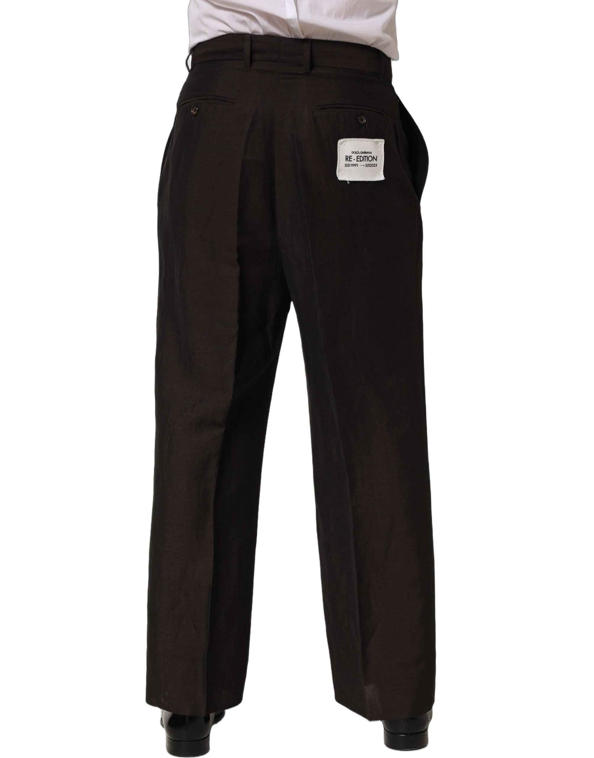 Dolce & Gabbana Brown Linen Straight Men Dress Trouser Pants