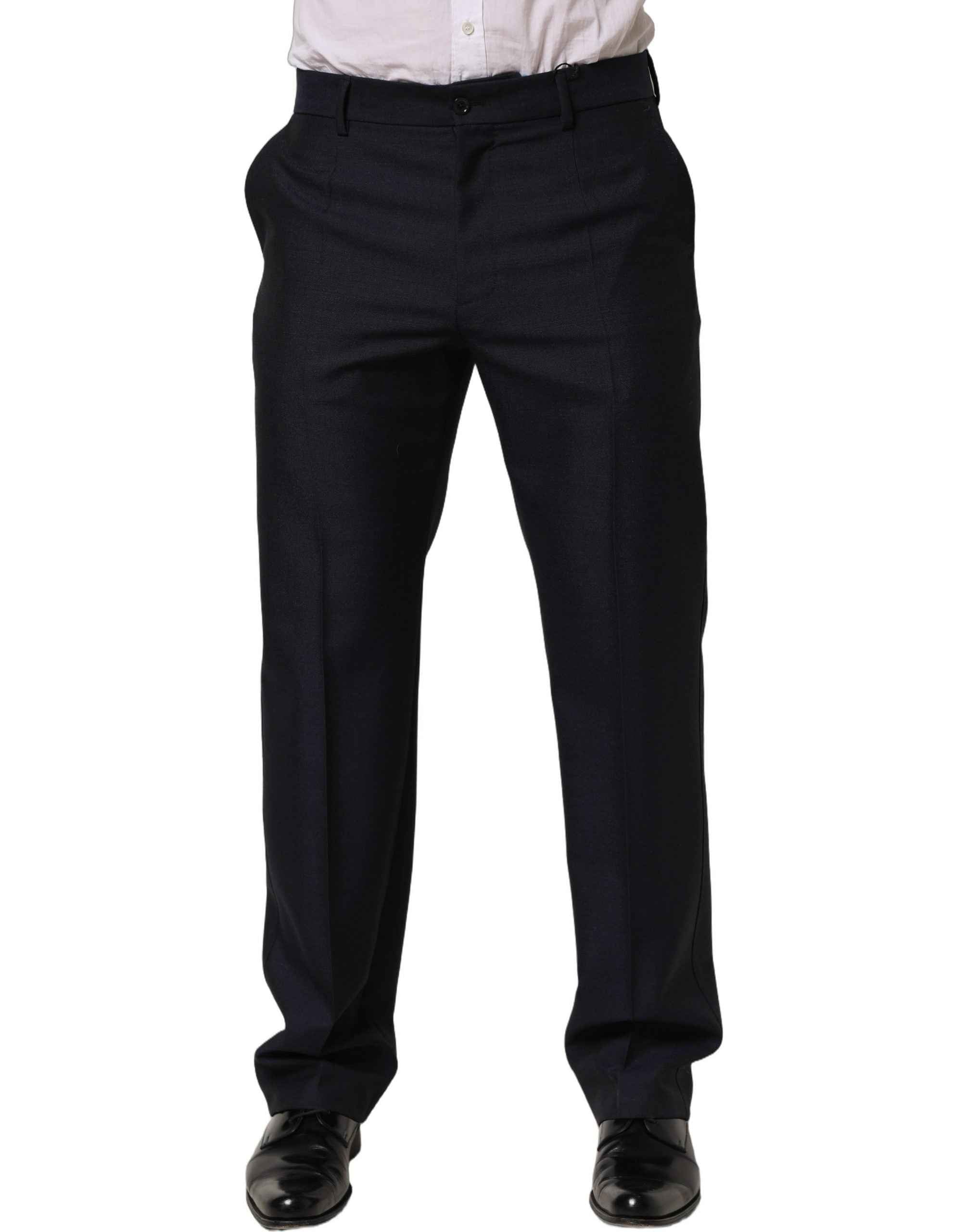 Dolce & Gabbana Black Wool Tapered Leg Dress Trouser Pants