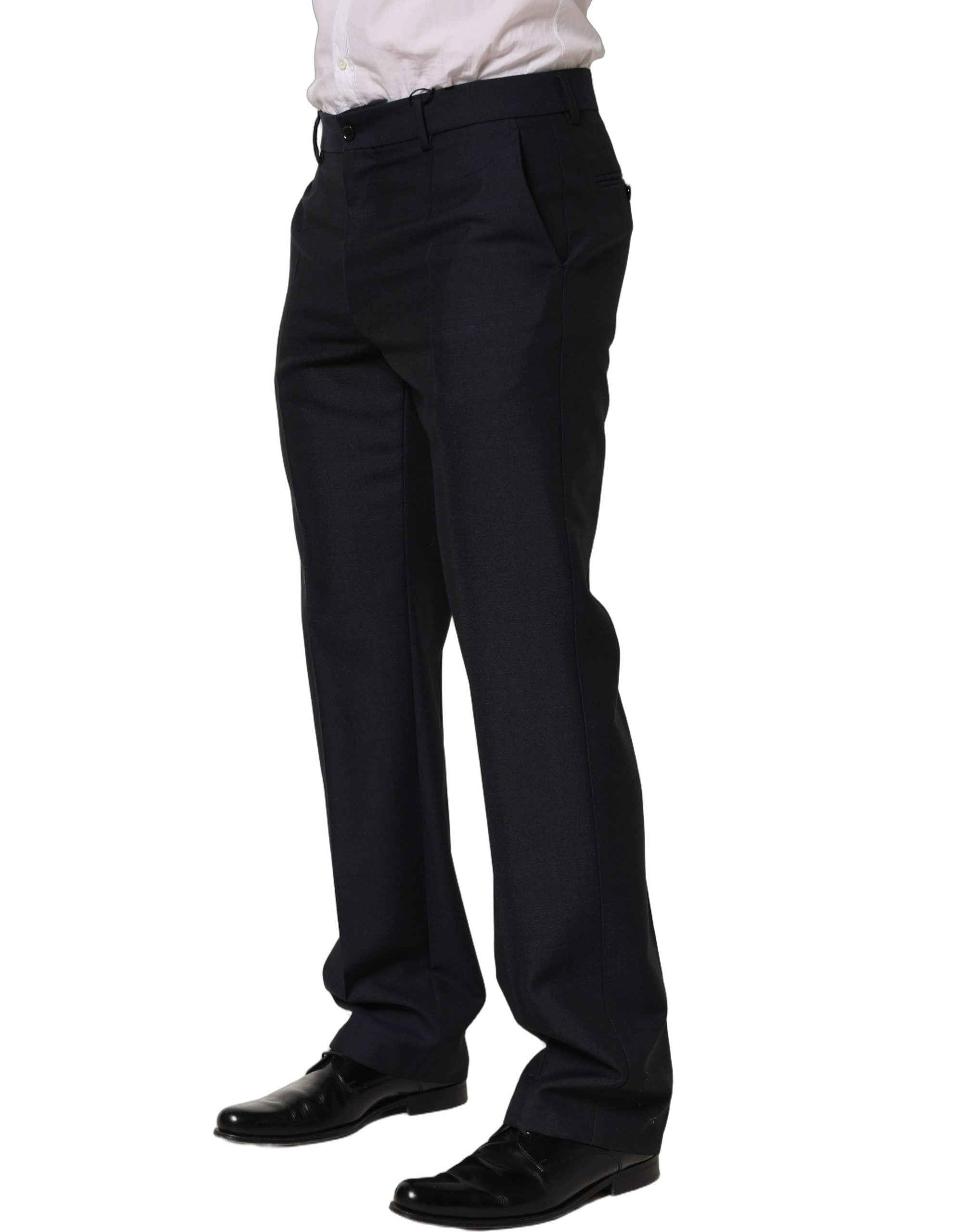 Dolce & Gabbana Black Wool Tapered Leg Dress Trouser Pants