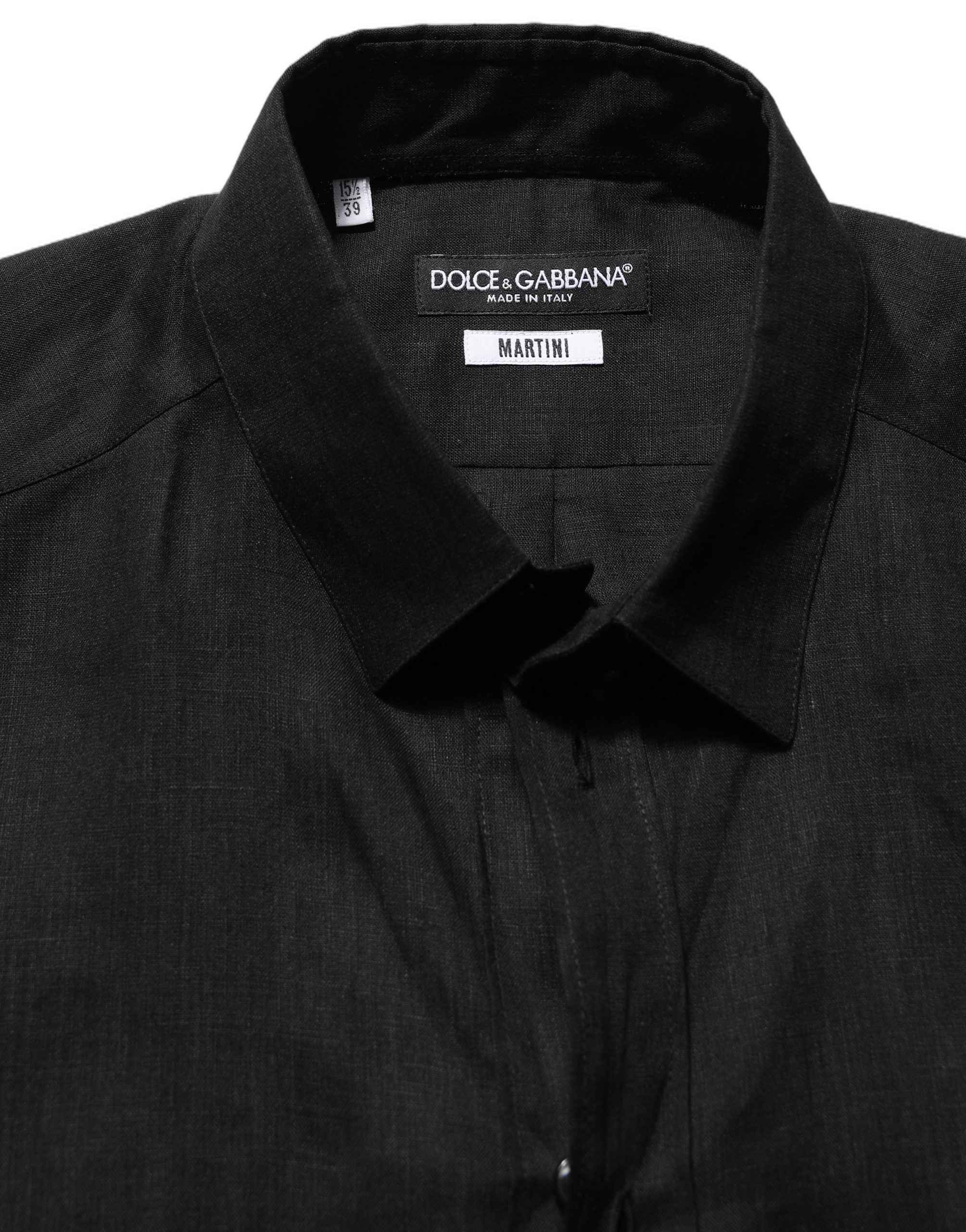 Dolce & Gabbana Black MARTINI Long Sleeves Linen Dess Shirt