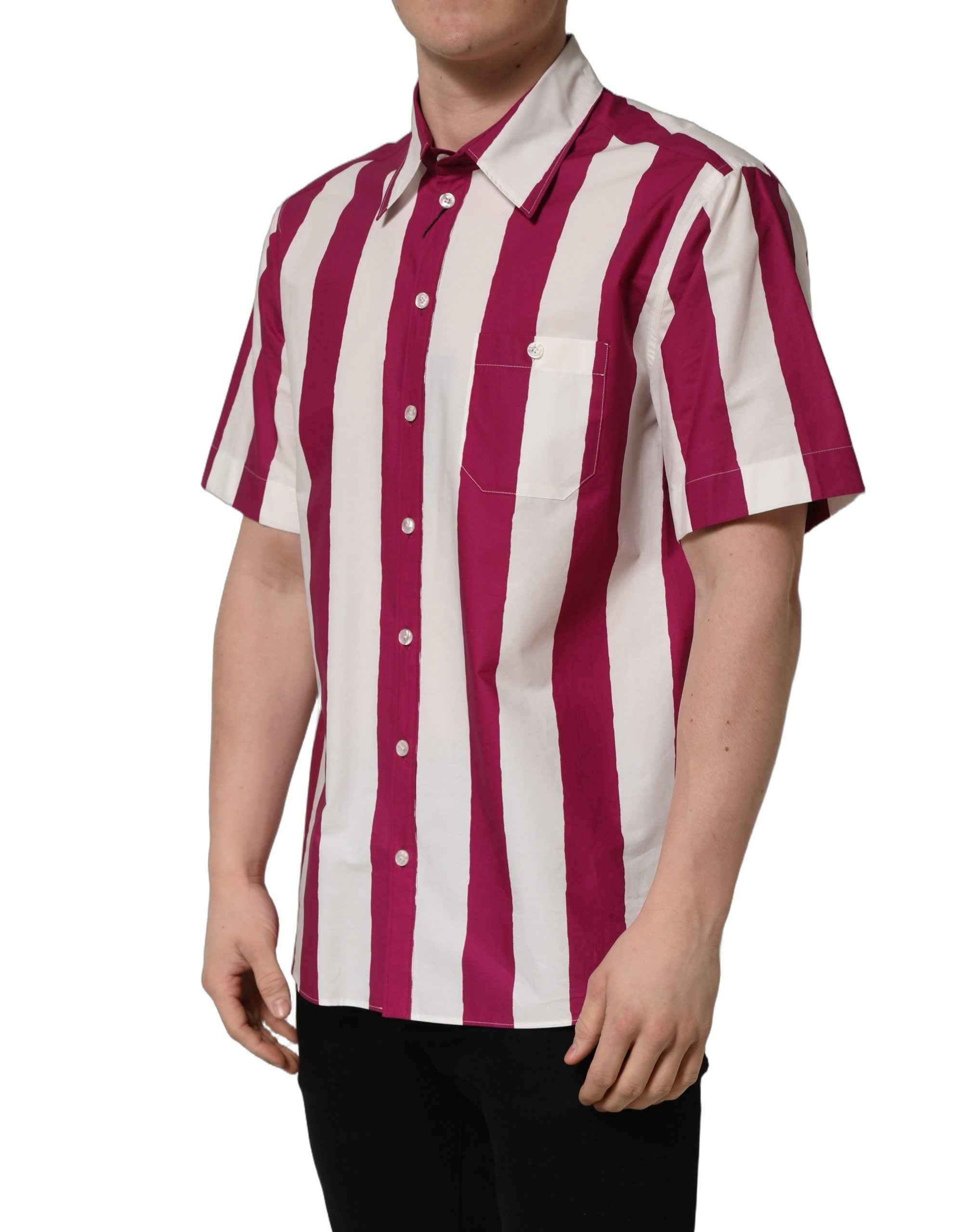 Dolce & Gabbana White Maroon Striped Men Short Sleeves Shirt