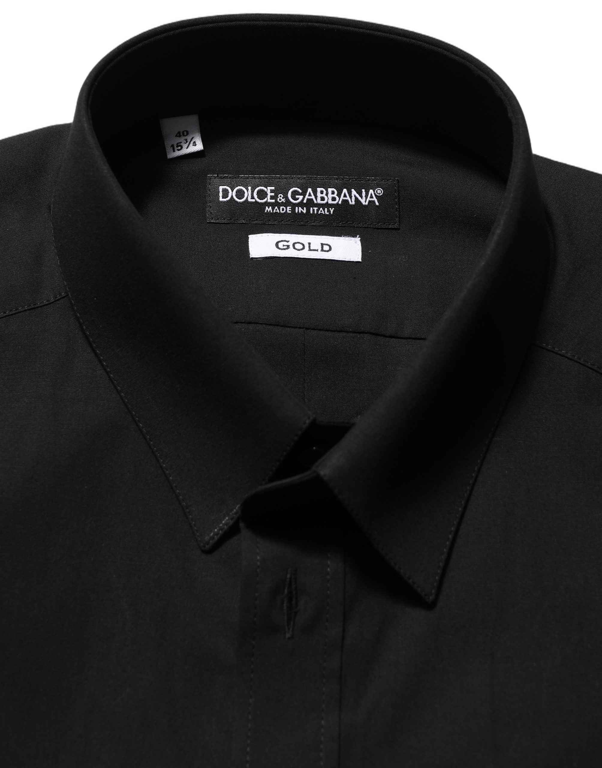 Dolce & Gabbana Black Cotton Stretch GOLD Fit Dress Shirt