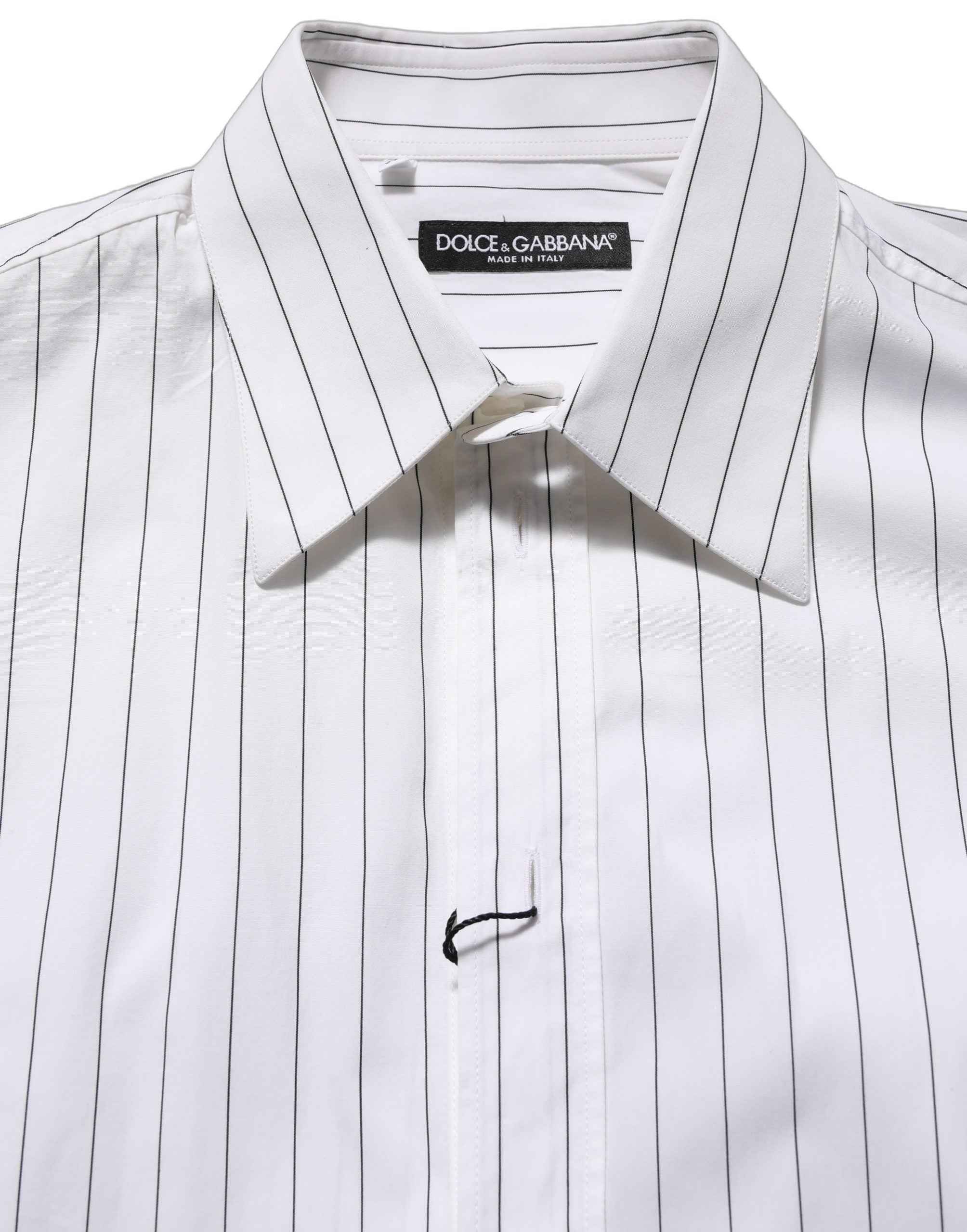 Dolce & Gabbana White Stripes Cotton Men Formal Dress Shirt