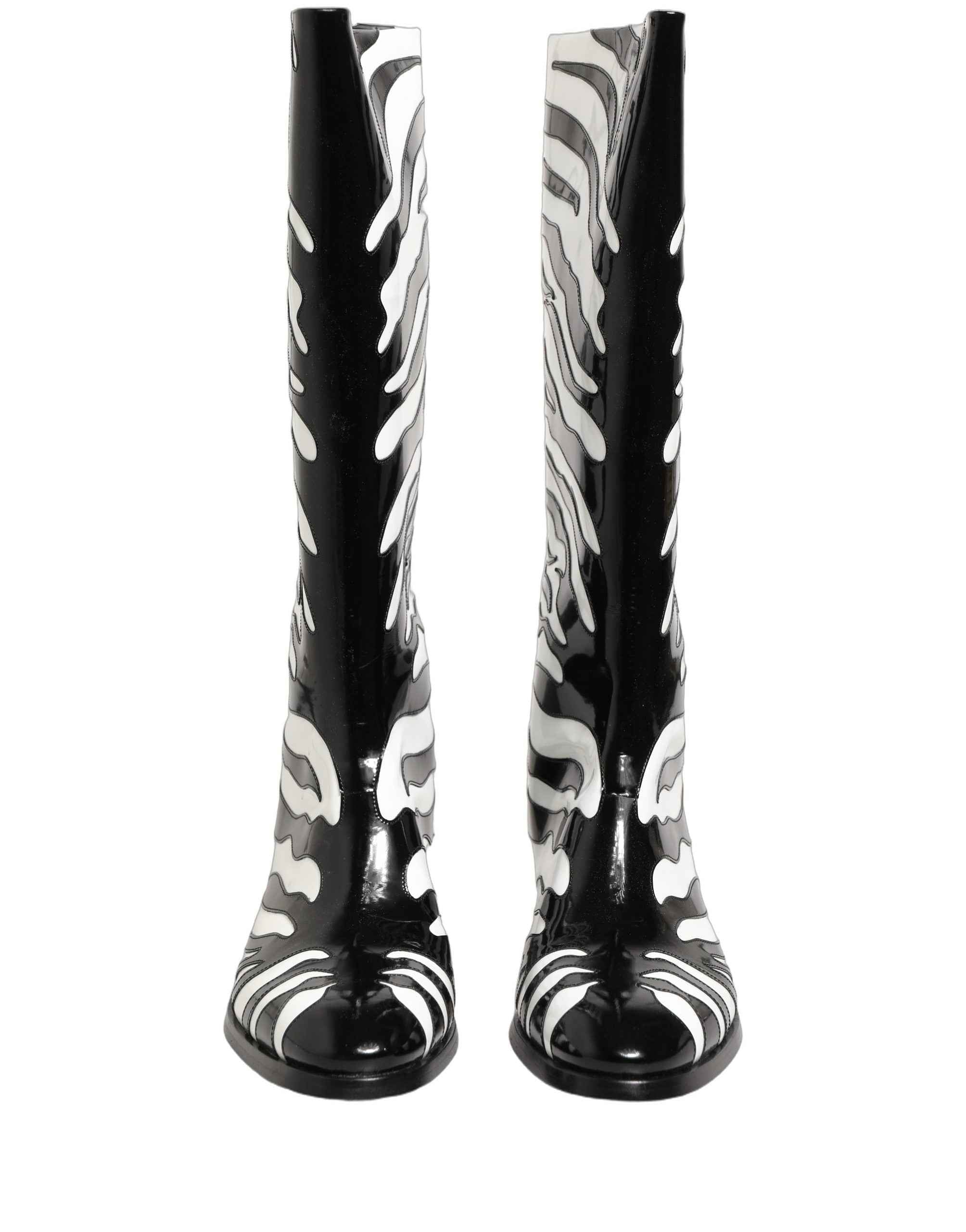 Dolce & Gabbana Black White Zebra Knee High Men Boots Shoes