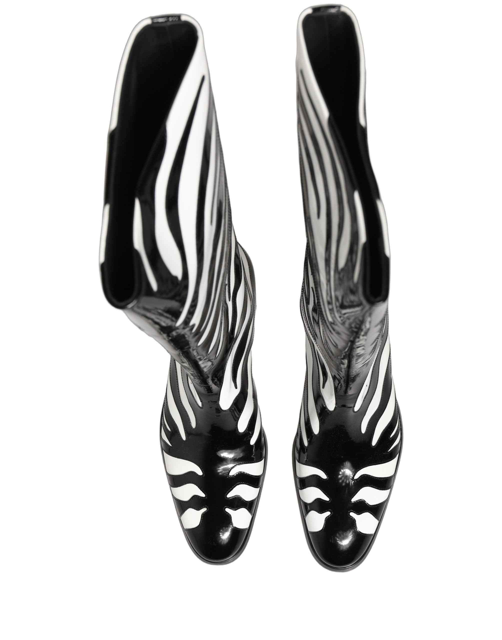Dolce & Gabbana Black White Zebra Knee High Men Boots Shoes