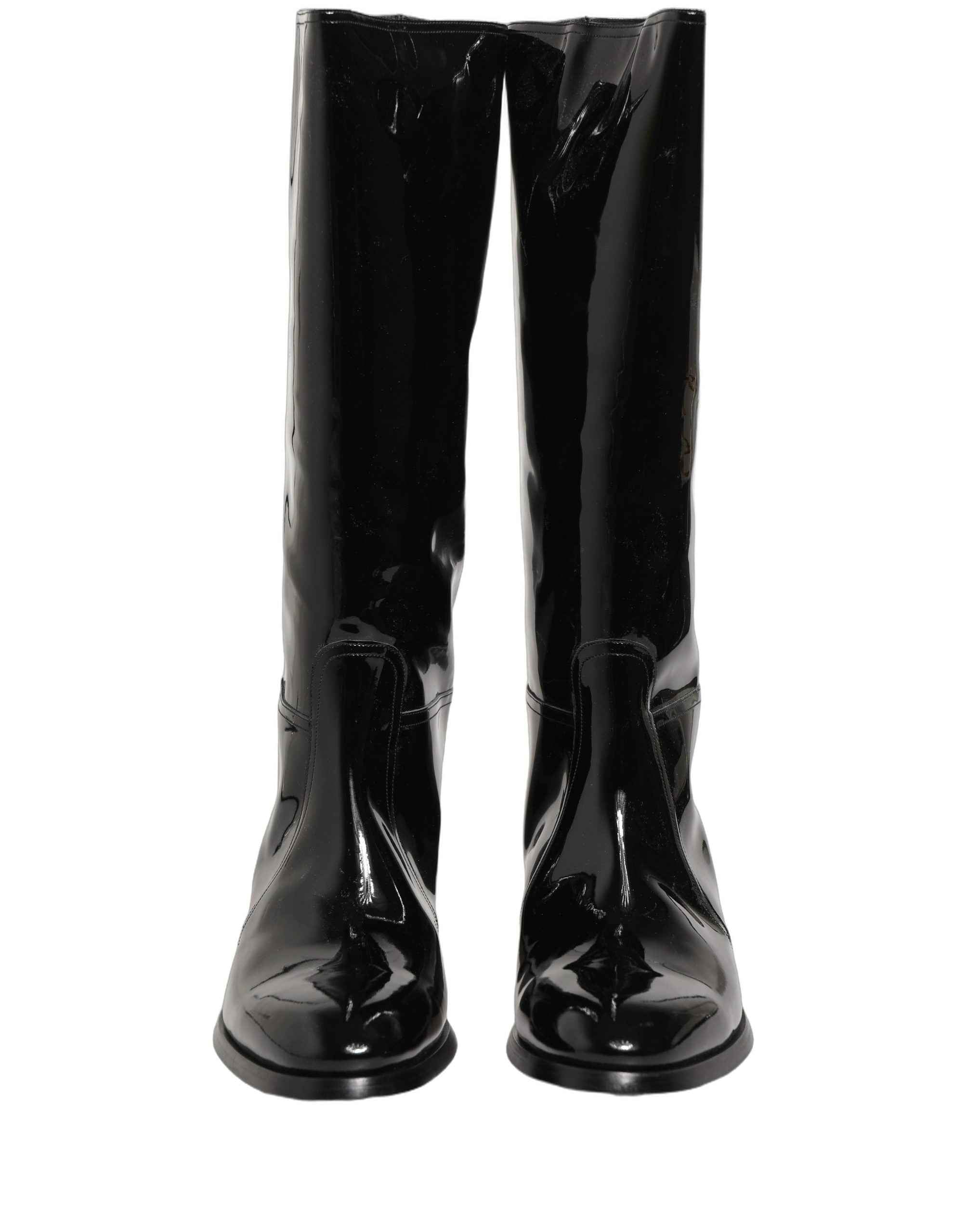 Dolce & Gabbana Black Leather Knee High Heels Boots Shoes