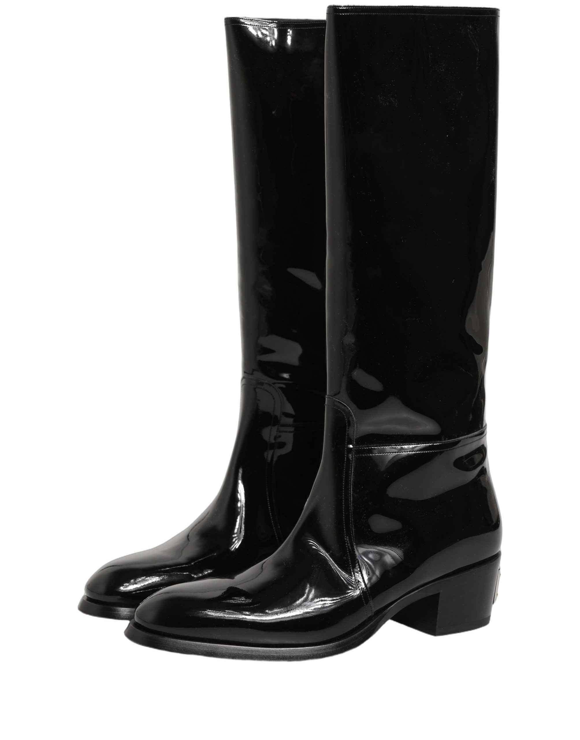 Dolce & Gabbana Black Leather Knee High Heels Boots Shoes